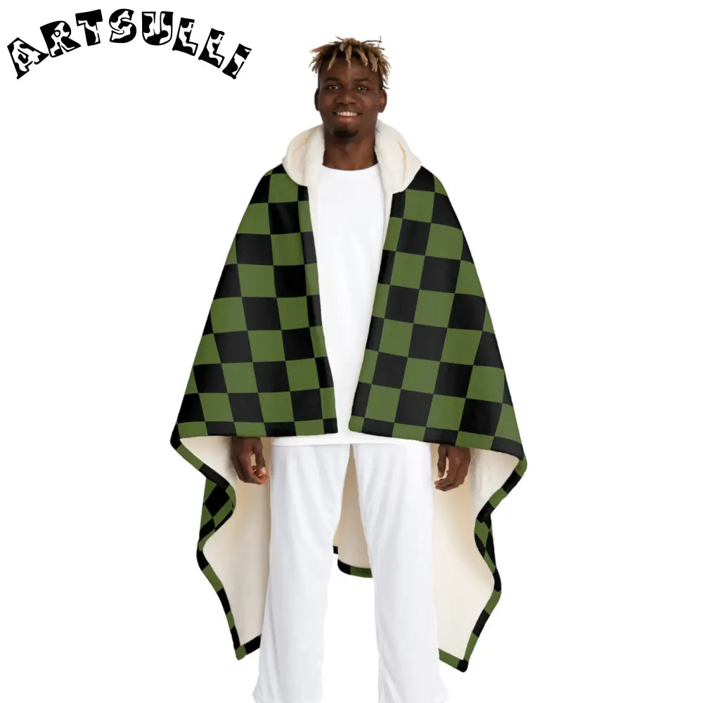 JAKKOUTTHEBXX Checkerboard II Olive Green and Black Hooded Sherpa