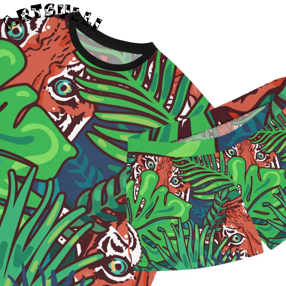 JAKKOUTTHEBXX Tropical Jungle Tigers Blue and Green Women’s Short