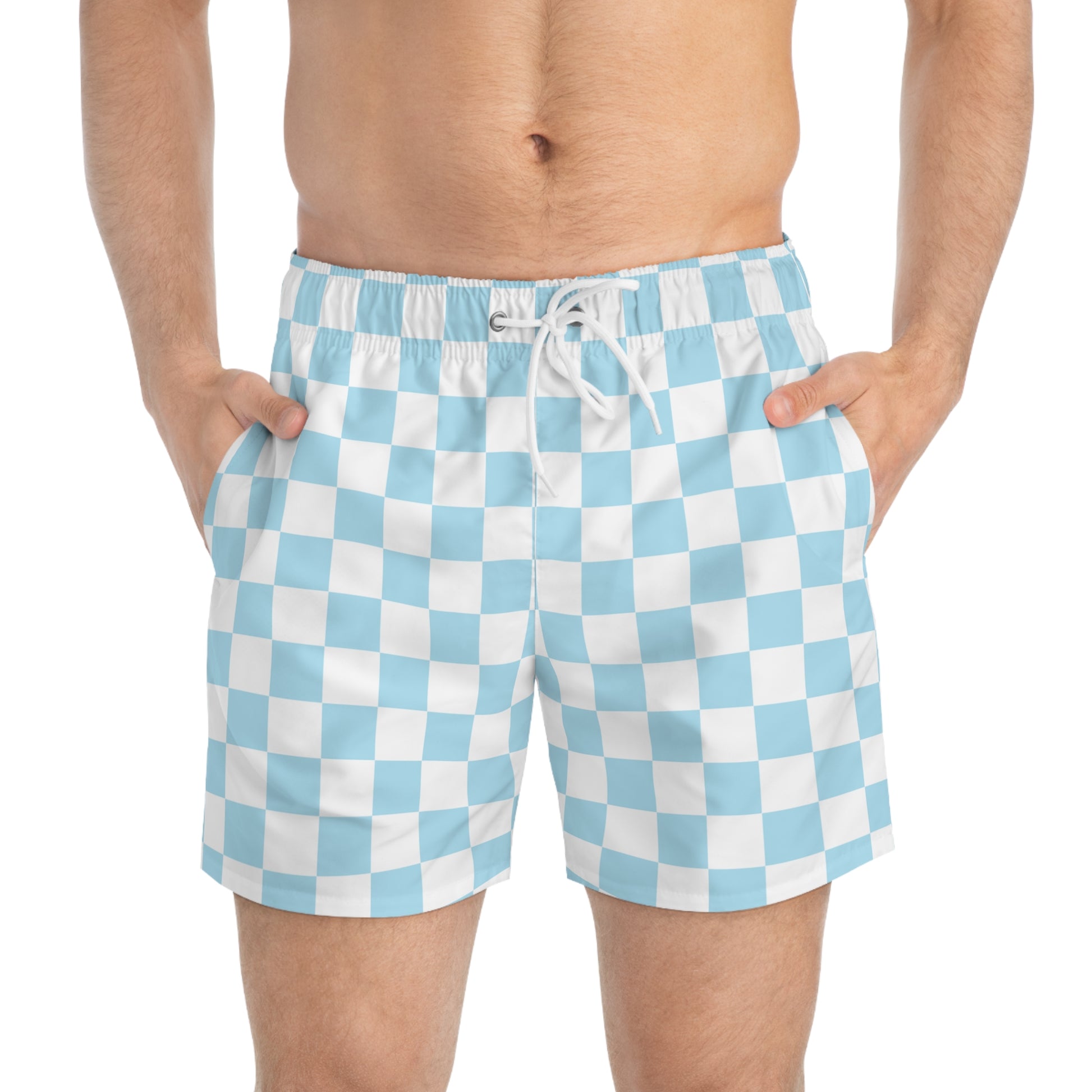Checkerboard Sky Blue Swim Trunks (AOP), Artsulli - Art is Long, Life is Short, All Over Prints, , , , , , , 