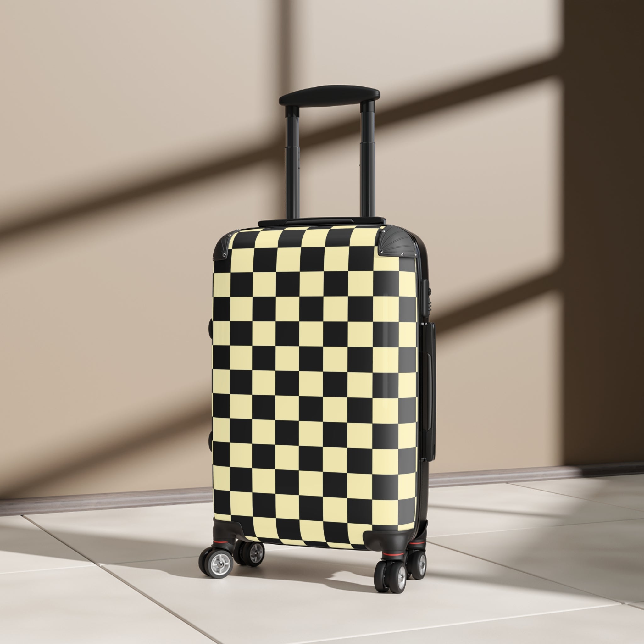 Checkerboard Black and Yellow Suitcase, Artsulli - Art is Long, Life is Short, Bags, , , , , , , 