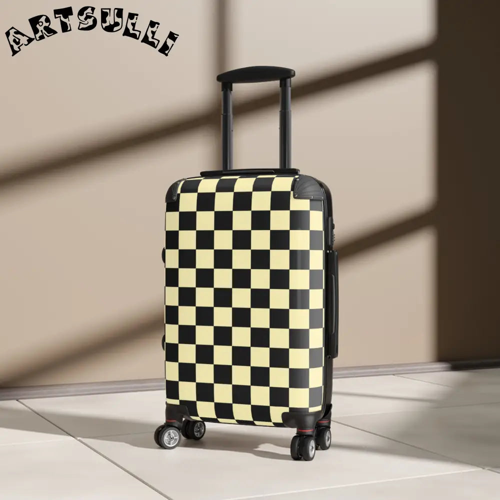 JAKKOUTTHEBXX Checkerboard Black and Yellow Suitcase JAKKOUTTHEBXX