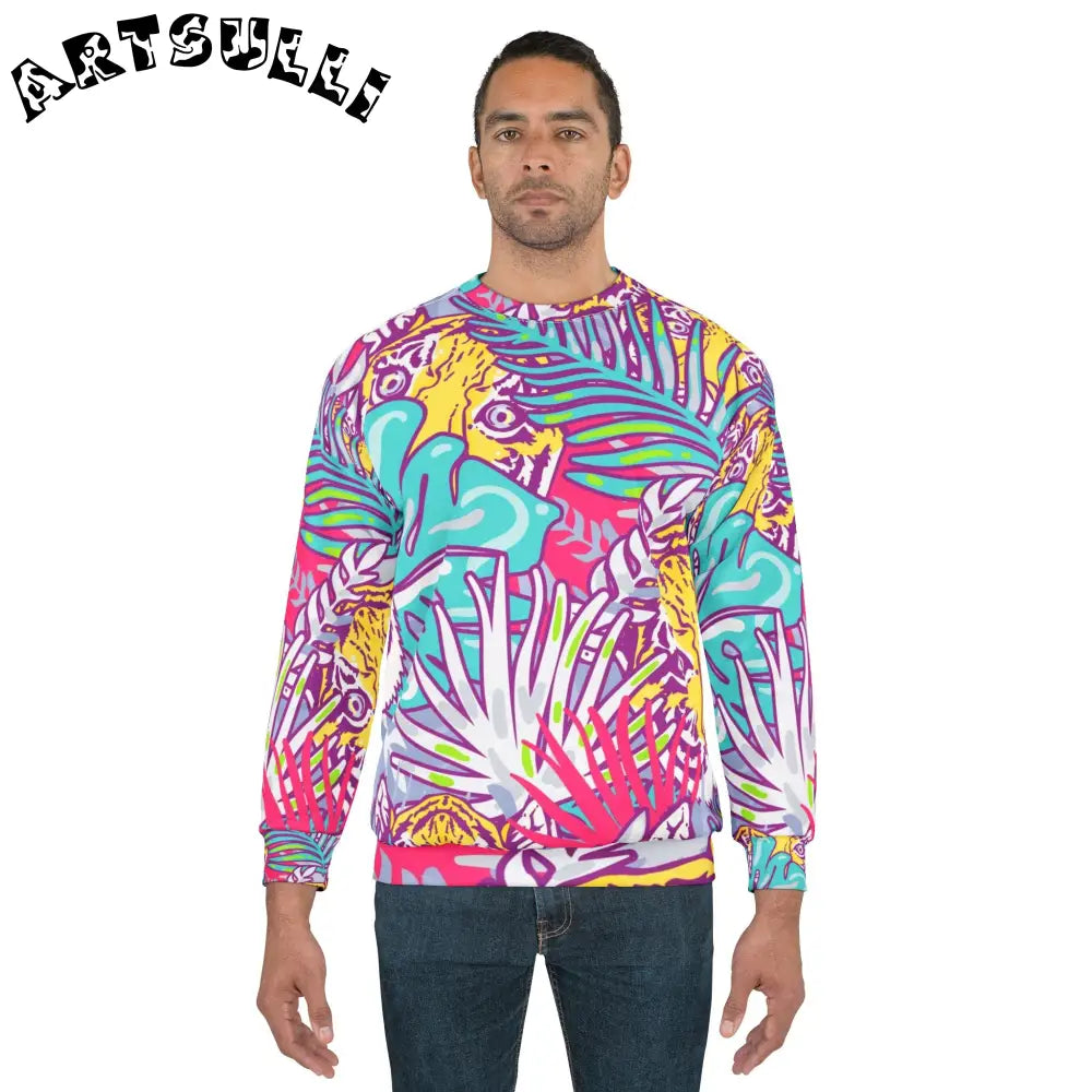 JAKKOUTTHEBXX Tropical Floral Tigers Torquise and Purple Unisex