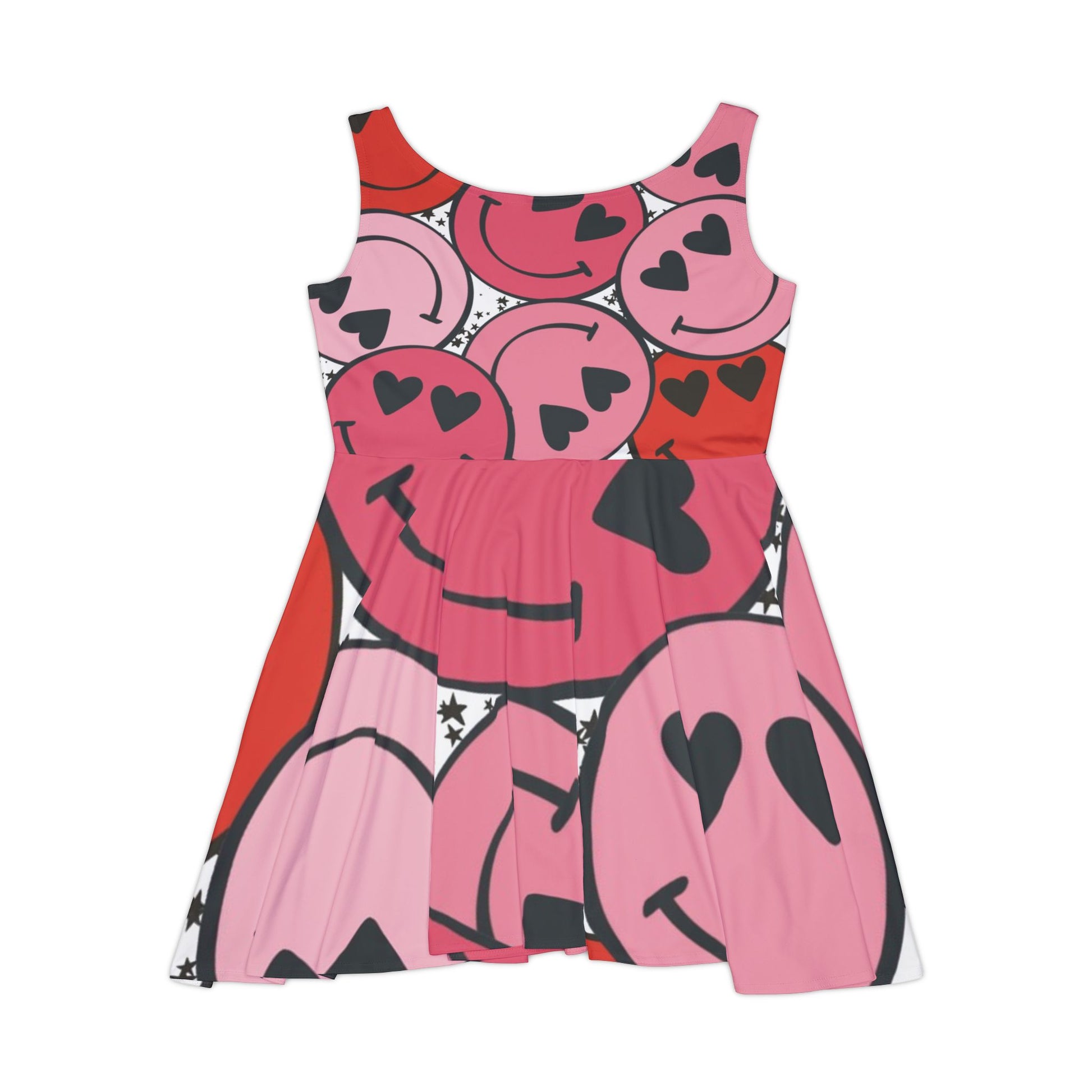 Smiley Face x Heart Eyes Pink and Red Women's Skater Dress (AOP), Artsulli - Art is Long, Life is Short, All Over Prints, , , , , , , 