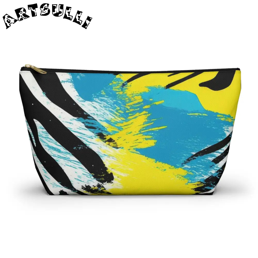 Zebra Stripes x Leapord Print x Paint Splatter Multi-Color Accessory Pouch w T-bottom, Artsulli - Art is Long, Life is Short, Bags, Size, Large, Color, Black zipper, , , 17706514861588
