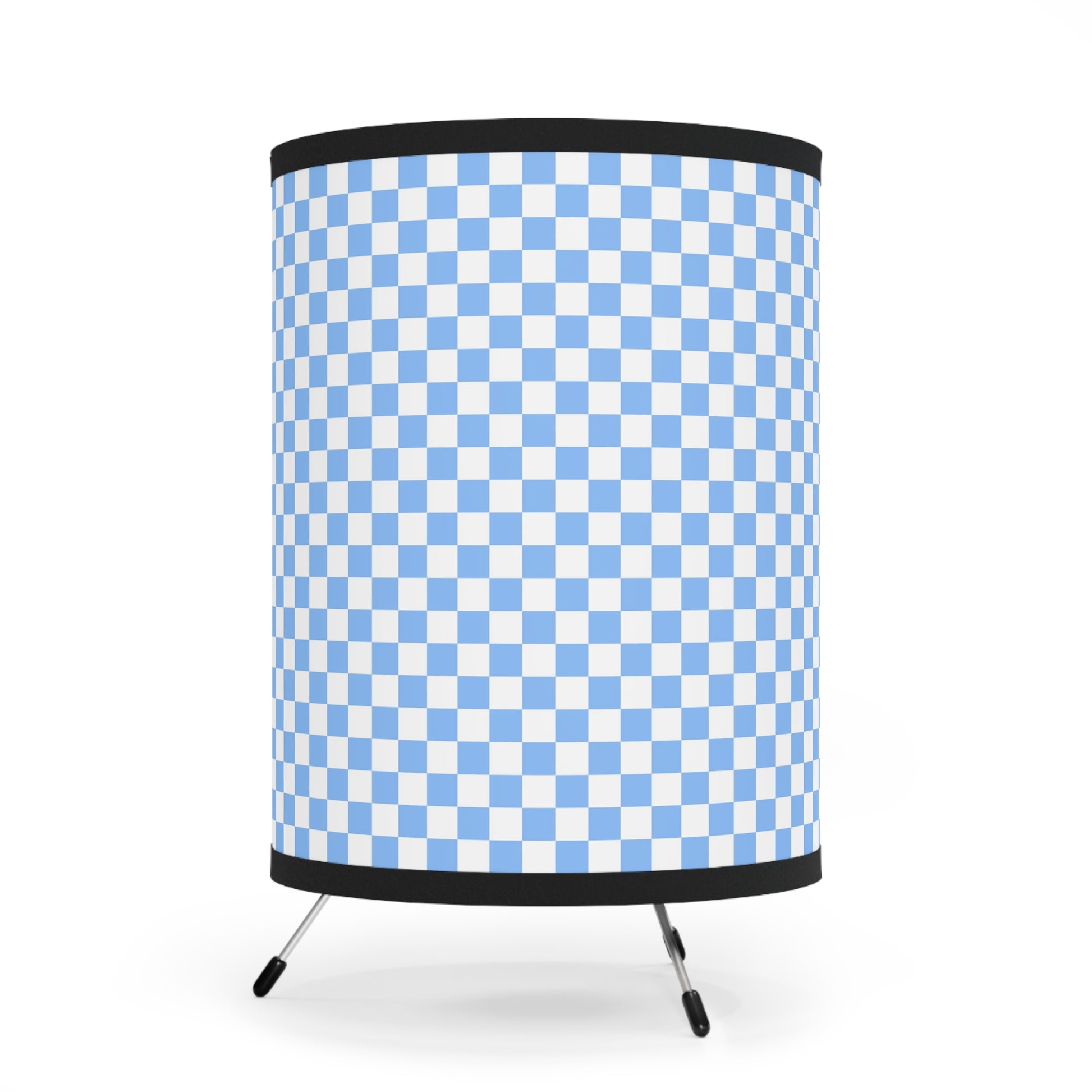 Checkerboard White and Light Blue Tripod Lamp with High-Res Printed Shade, US\CA plug, Artsulli - Art is Long, Life is Short, Home Decor, , , , , , , 