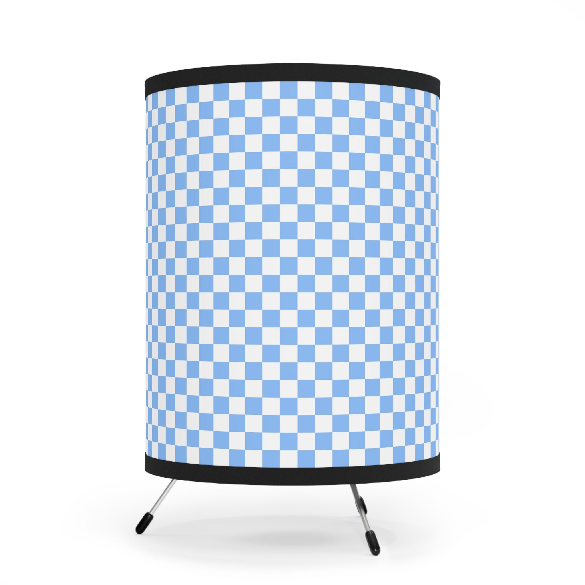 Checkerboard White and Light Blue Tripod Lamp with High-Res Printed Shade, US\CA plug, Artsulli - Art is Long, Life is Short, Home Decor, , , , , , , 