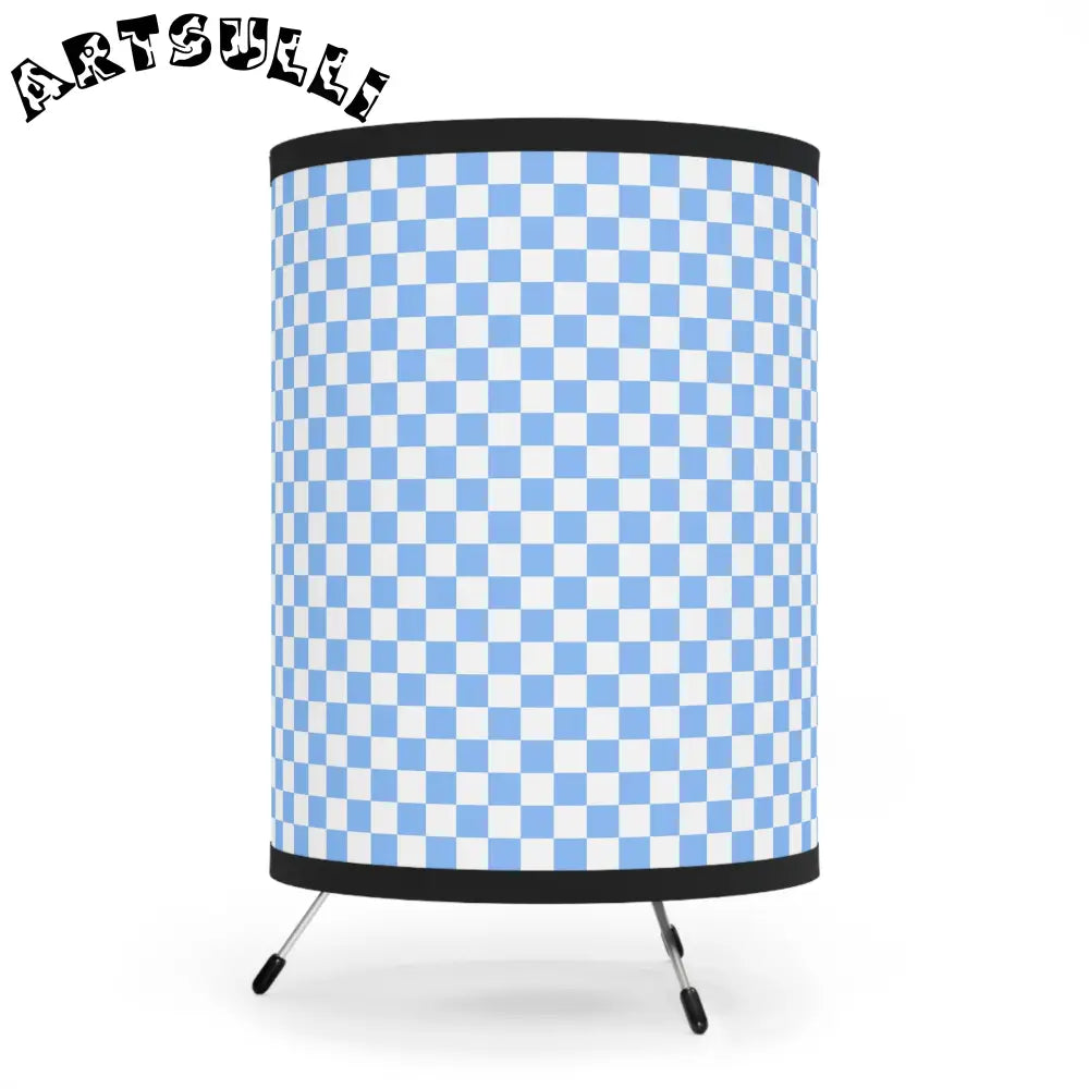 JAKKOUTTHEBXX Checkerboard White and Light Blue Tripod Lamp