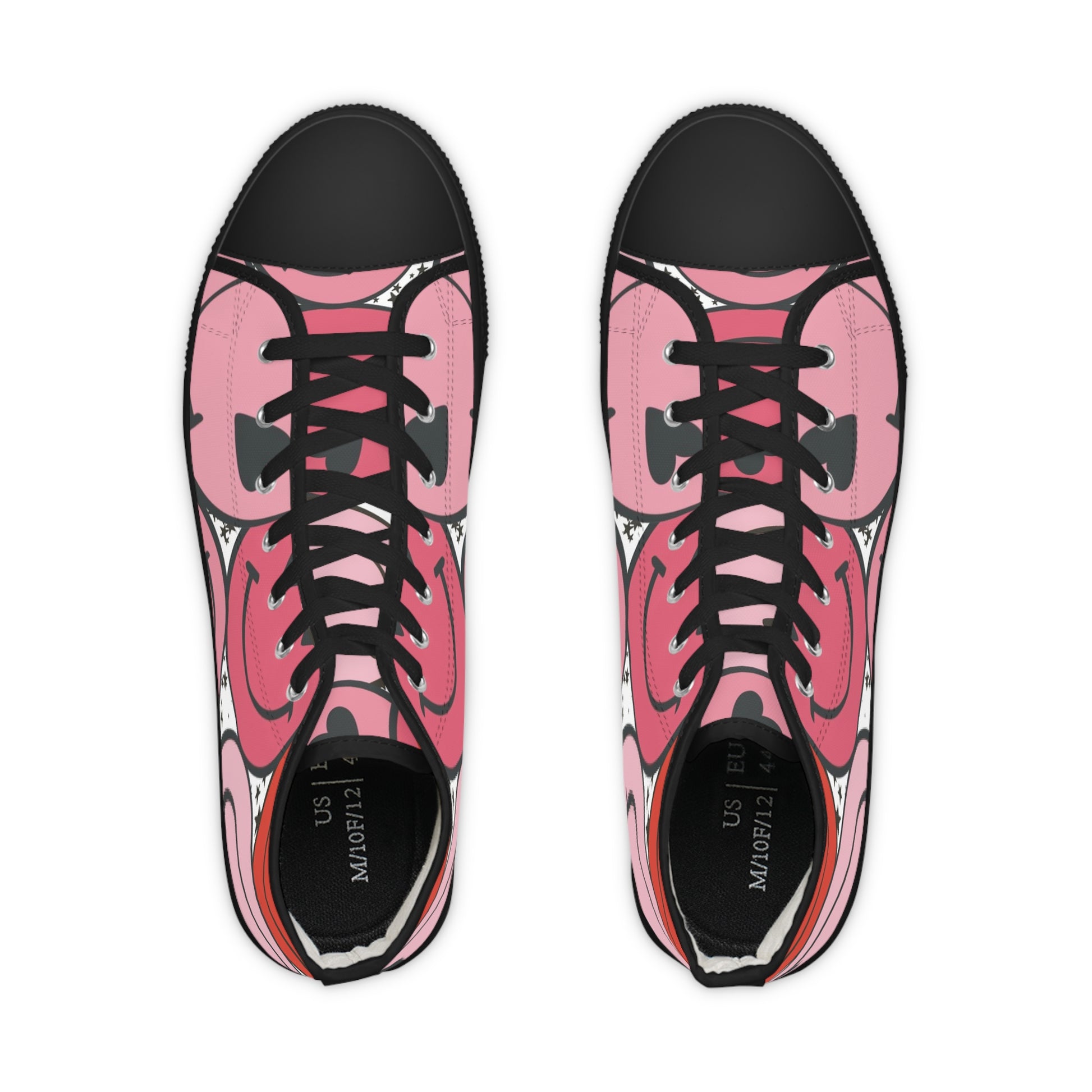 Big Smiley Face x Heart Eyes Pink and Red Men's High Top Sneakers, Artsulli - Art is Long, Life is Short, Shoes, , , , , , , 