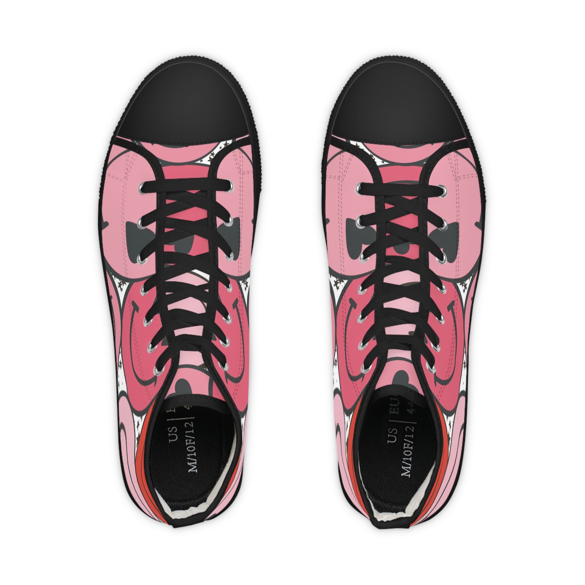 Big Smiley Face x Heart Eyes Pink and Red Men's High Top Sneakers, Artsulli - Art is Long, Life is Short, Shoes, , , , , , , 