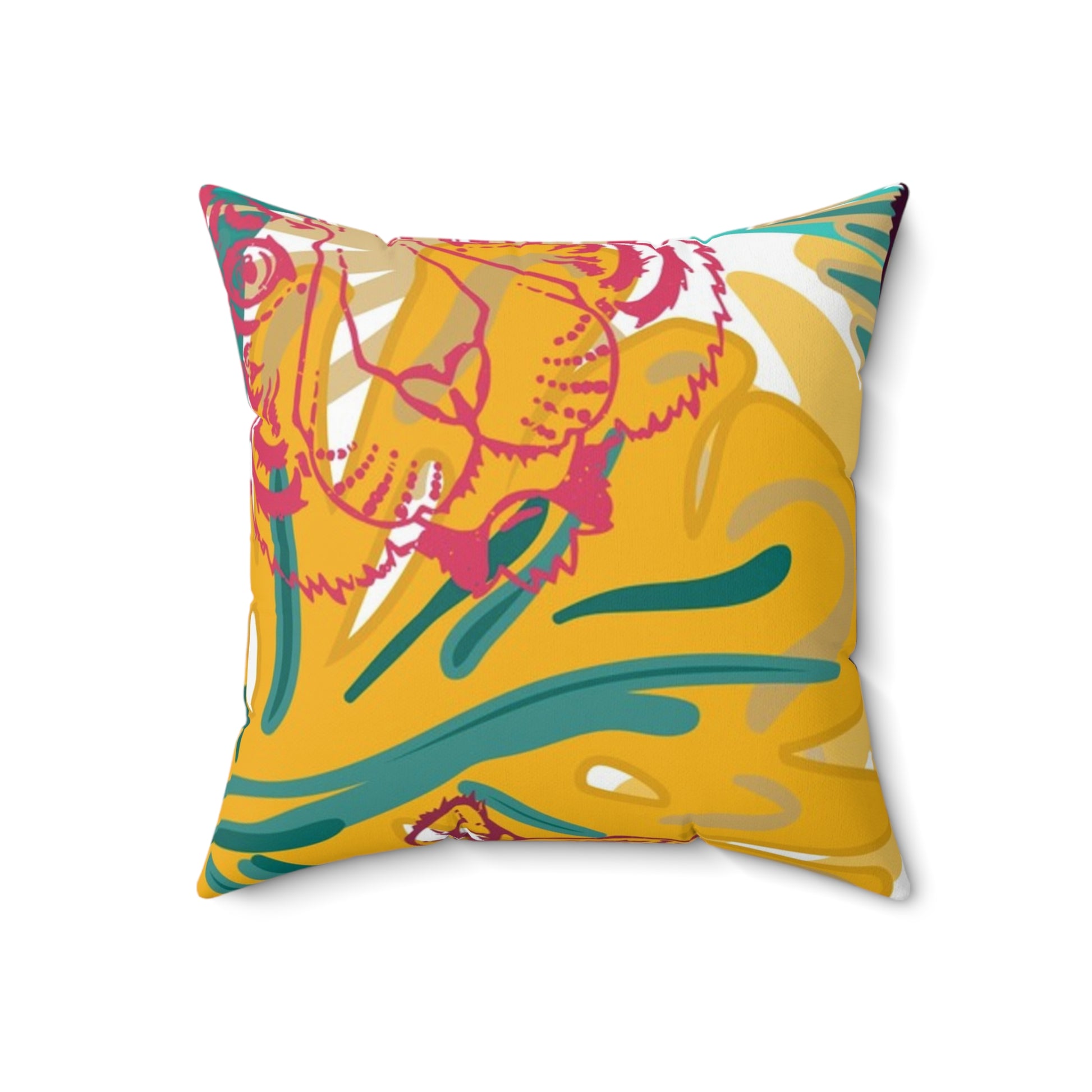 Tropical Jungle Tigers Brown and Green Spun Polyester Square Pillow, Artsulli - Art is Long, Life is Short, Home Decor, Size, 18" × 18", , , , , 14500917830956