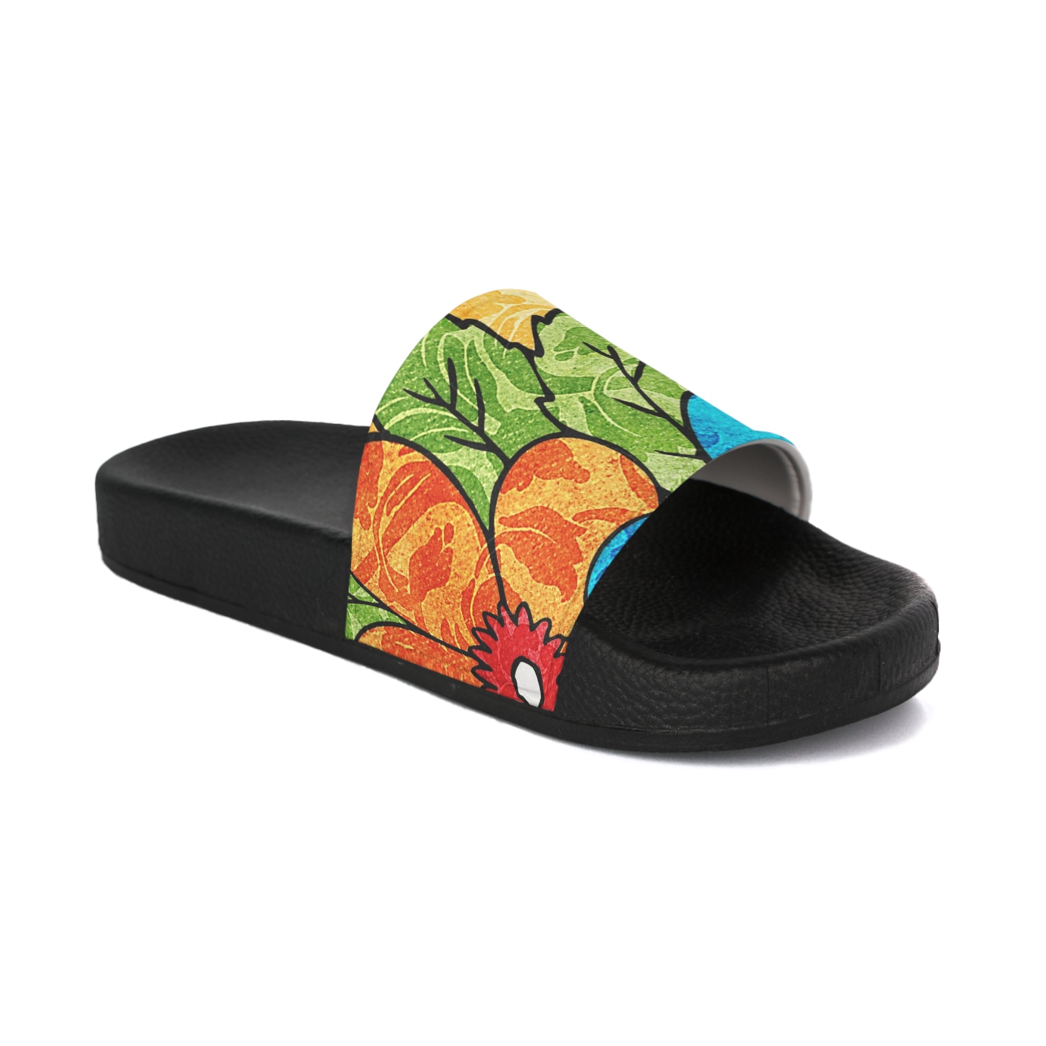 Groovy Yellow Floral Kl Women's Slide Sandals, Artsulli - Art is Long, Life is Short, Shoes, Color, Black sole, Size, US 5, , , 18430317015495827628