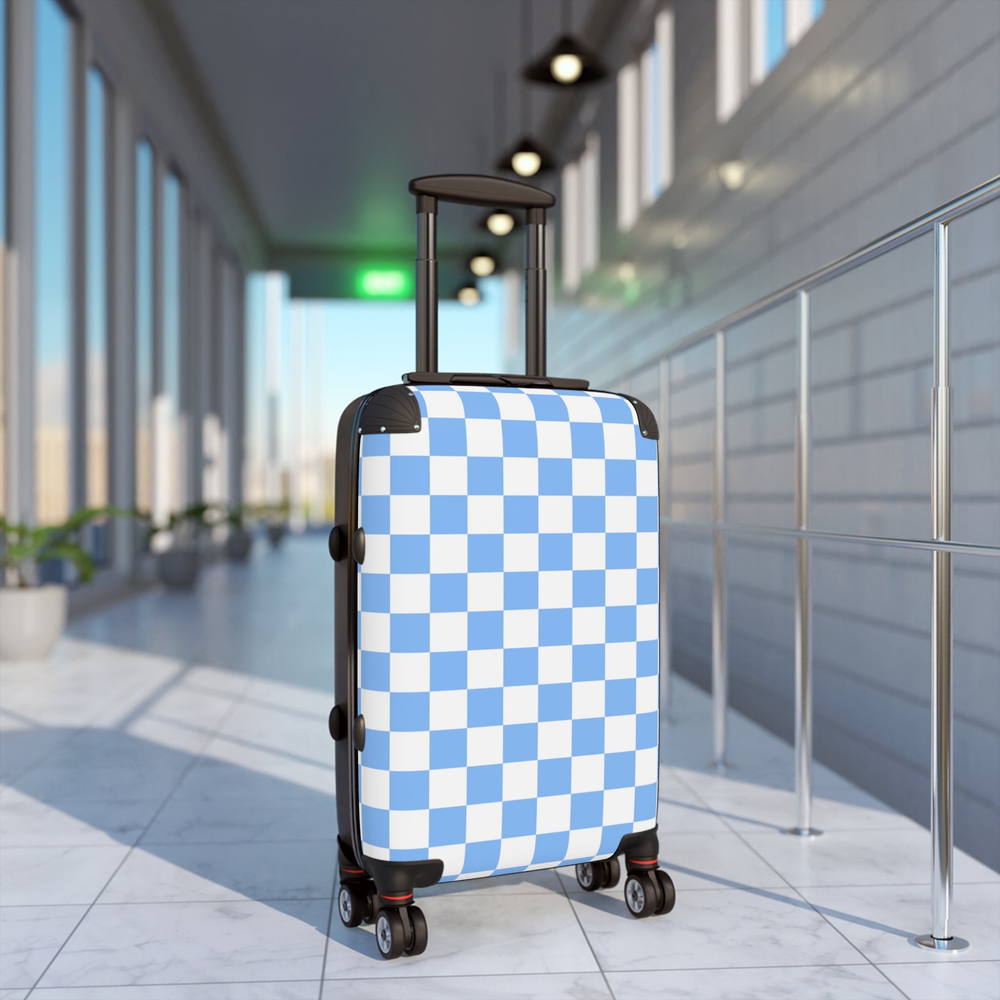 Checkerboard White and Light Blue Suitcase, Artsulli - Art is Long, Life is Short, Bags, , , , , , , 