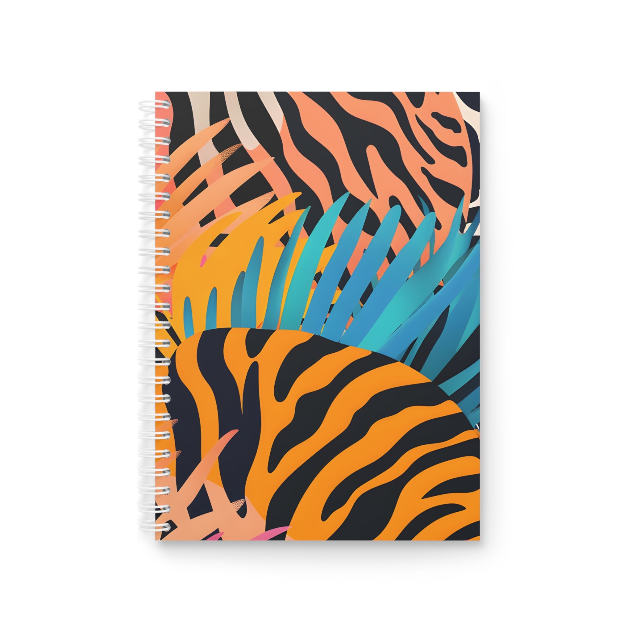 Palm Leaves x Zebra Stripes x Tiger Stripes Orange and Blue Spiral Notebook, Artsulli - Art is Long, Life is Short, Paper products, Size, One Size, , , , , 89910912352275