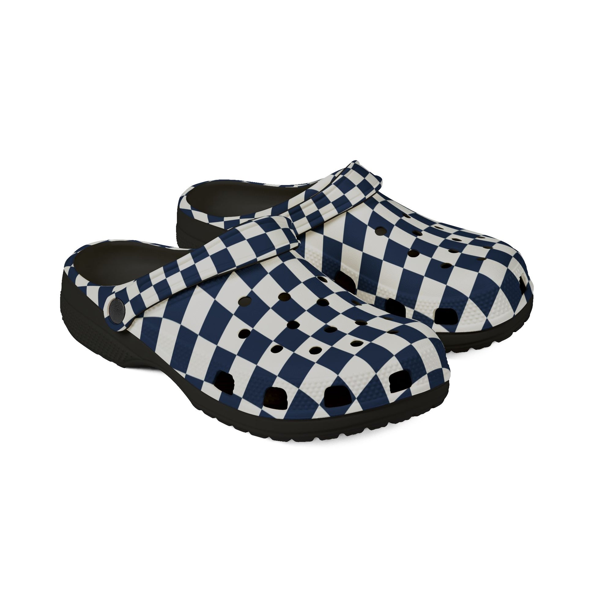 Checkerboard White and Navy Blue EVA Foam Rubber Shoes (AOP), Artsulli - Art is Long, Life is Short, Shoes, , , , , , , 