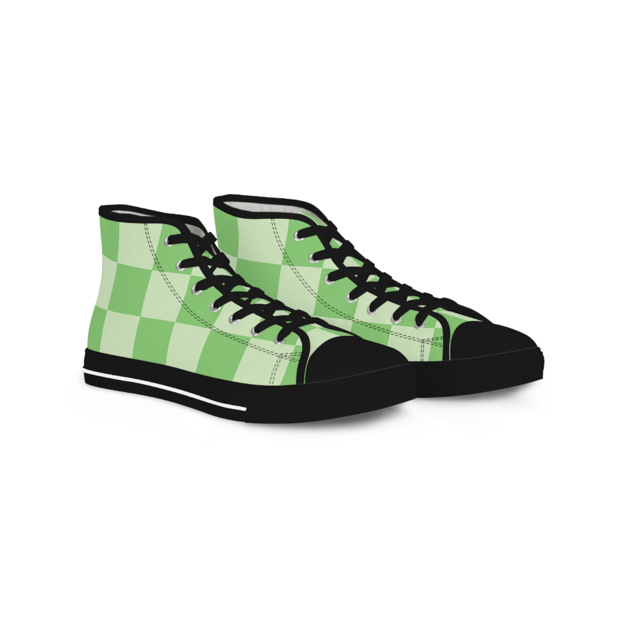 Big Checkerboard Green Men's High Top Sneakers, Artsulli - Art is Long, Life is Short, Shoes, Size, US 5, Color, Black sole, , , 21471269840189657358
