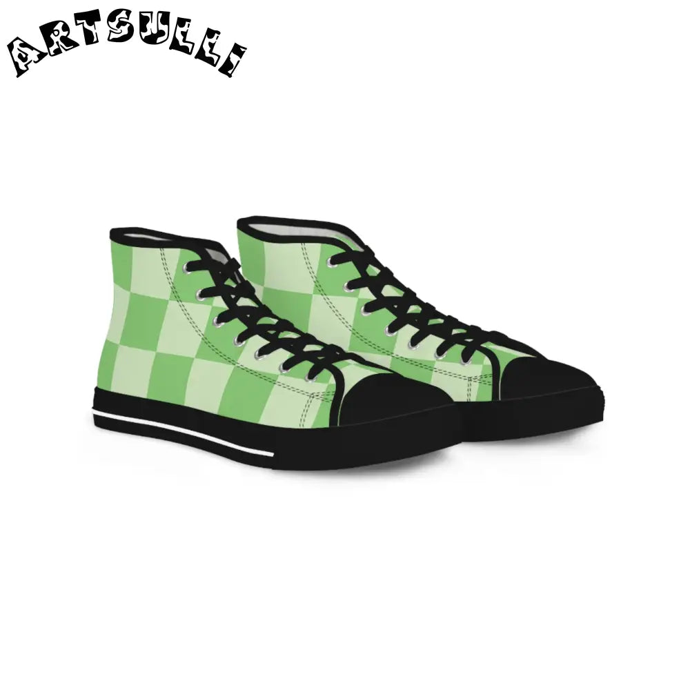Big Checkerboard Green Men's High Top Sneakers, Artsulli - Art is Long, Life is Short, Shoes, Size, US 5, Color, Black sole, , , 21471269840189657358