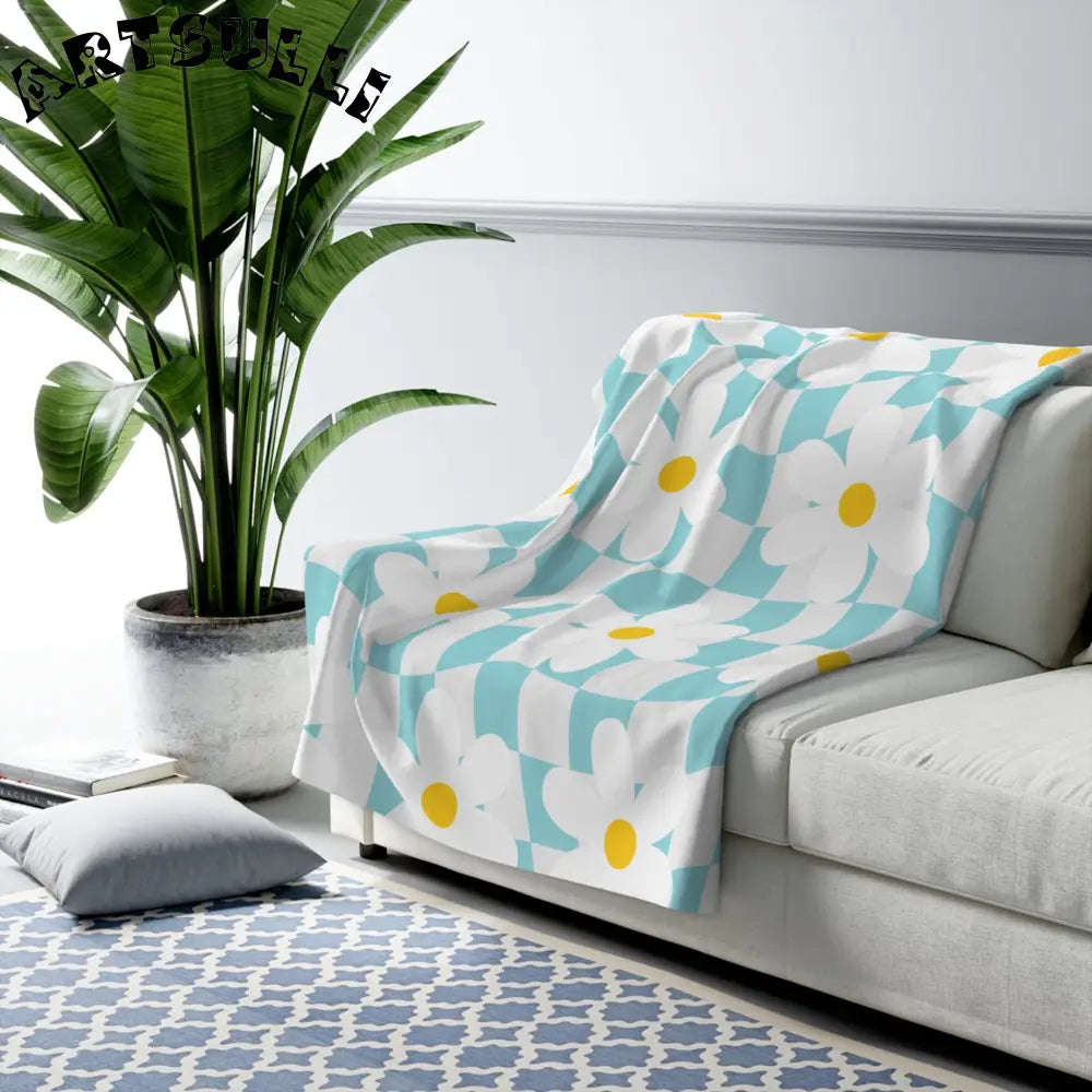 JAKKOUTTHEBXX Trippy Check Garden Sherpa Fleece Blanket