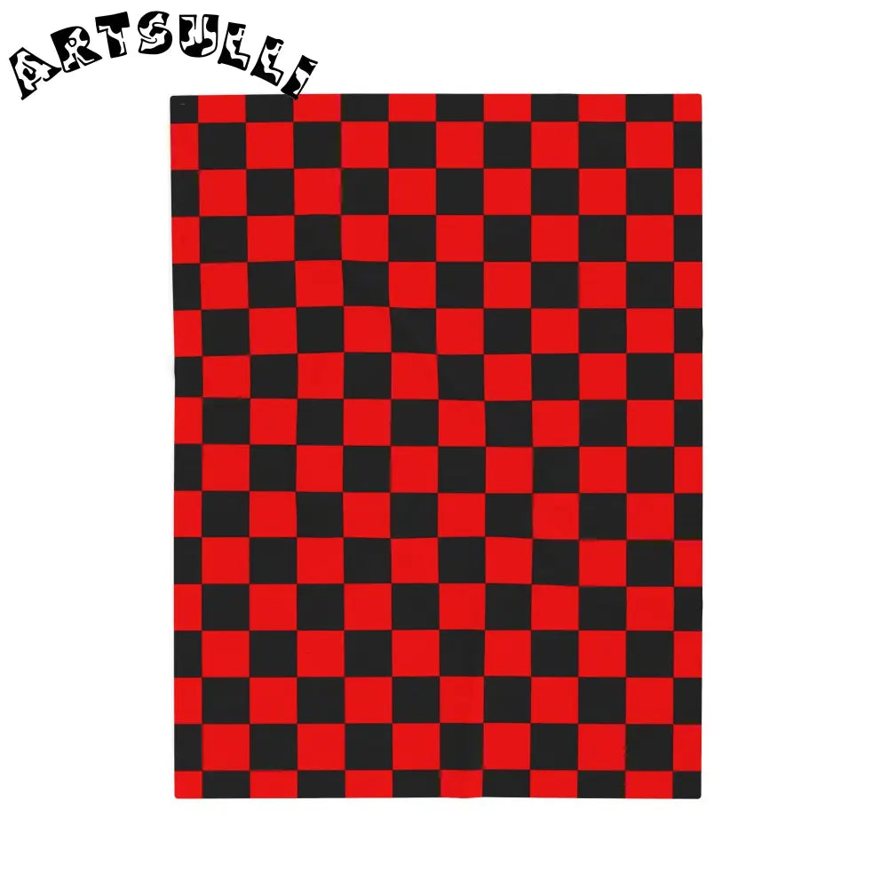 JAKKOUTTHEBXX Checkerboard Red and Black Velveteen Plush Blanket