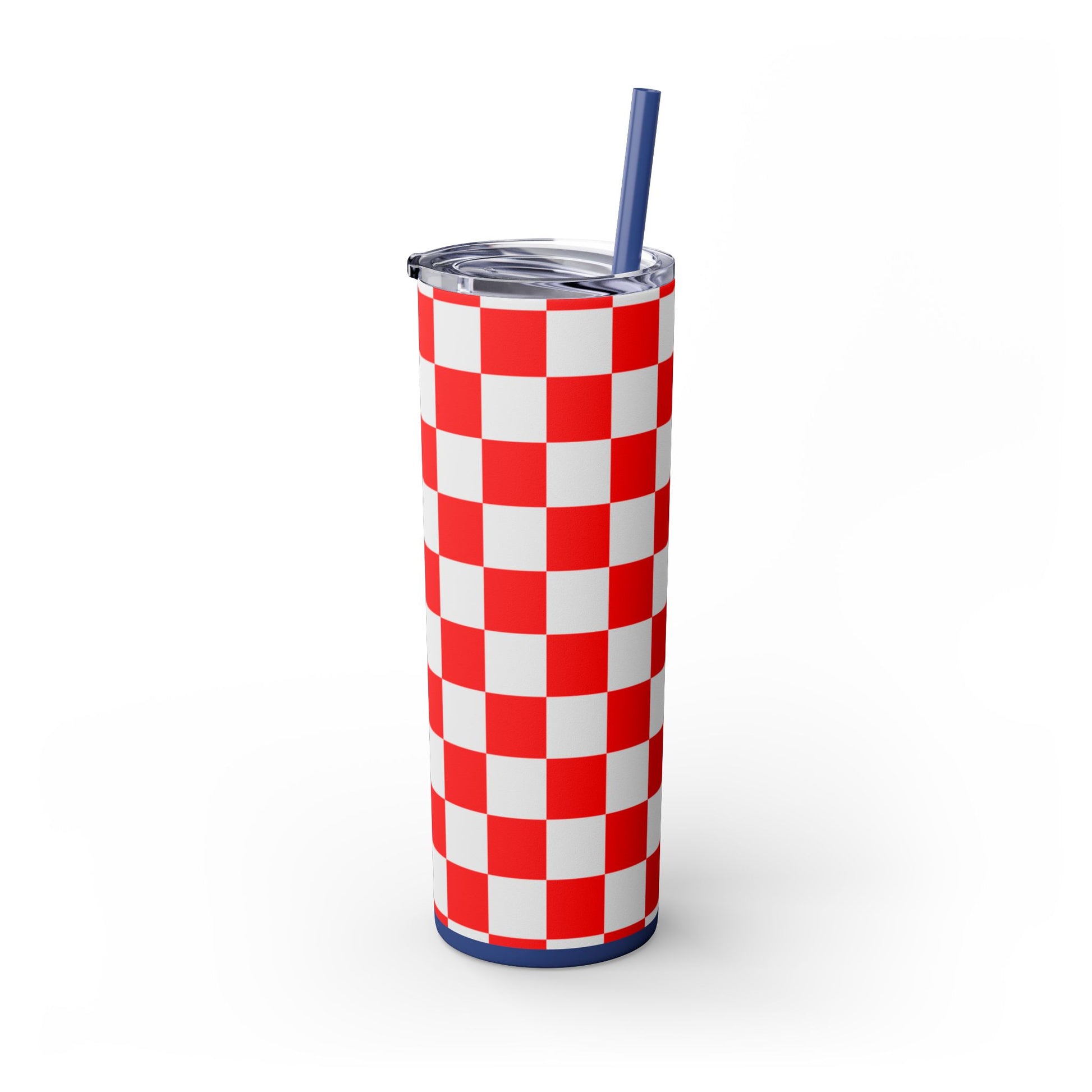 Checkerboard Red and White Skinny Tumbler with Straw, 20oz, Artsulli - Art is Long, Life is Short, Mug, , , , , , , 