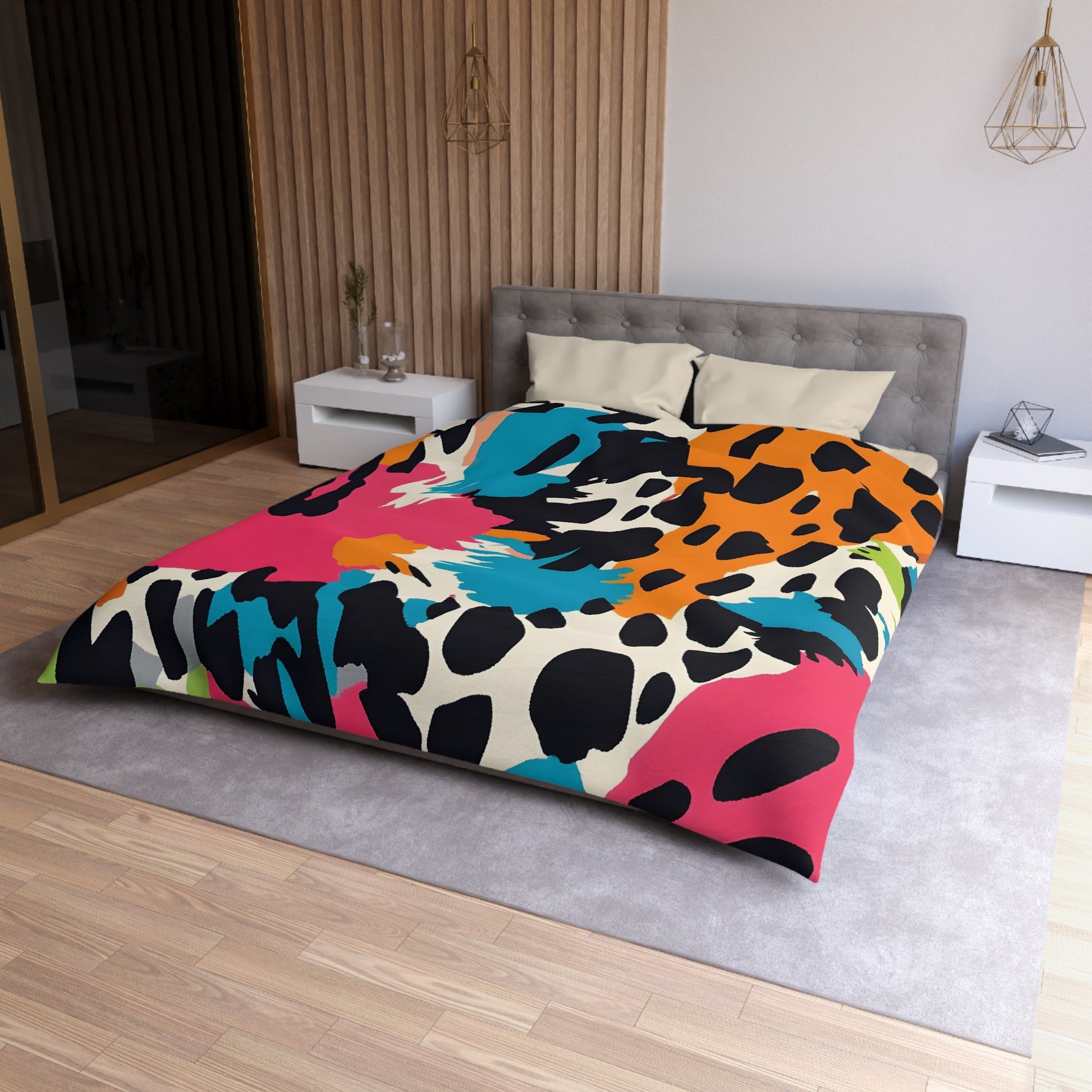 Wild Brush Strokes x Animal Print Multi-Color Microfiber Duvet Cover, Artsulli - Art is Long, Life is Short, Home Decor, , , , , , , 