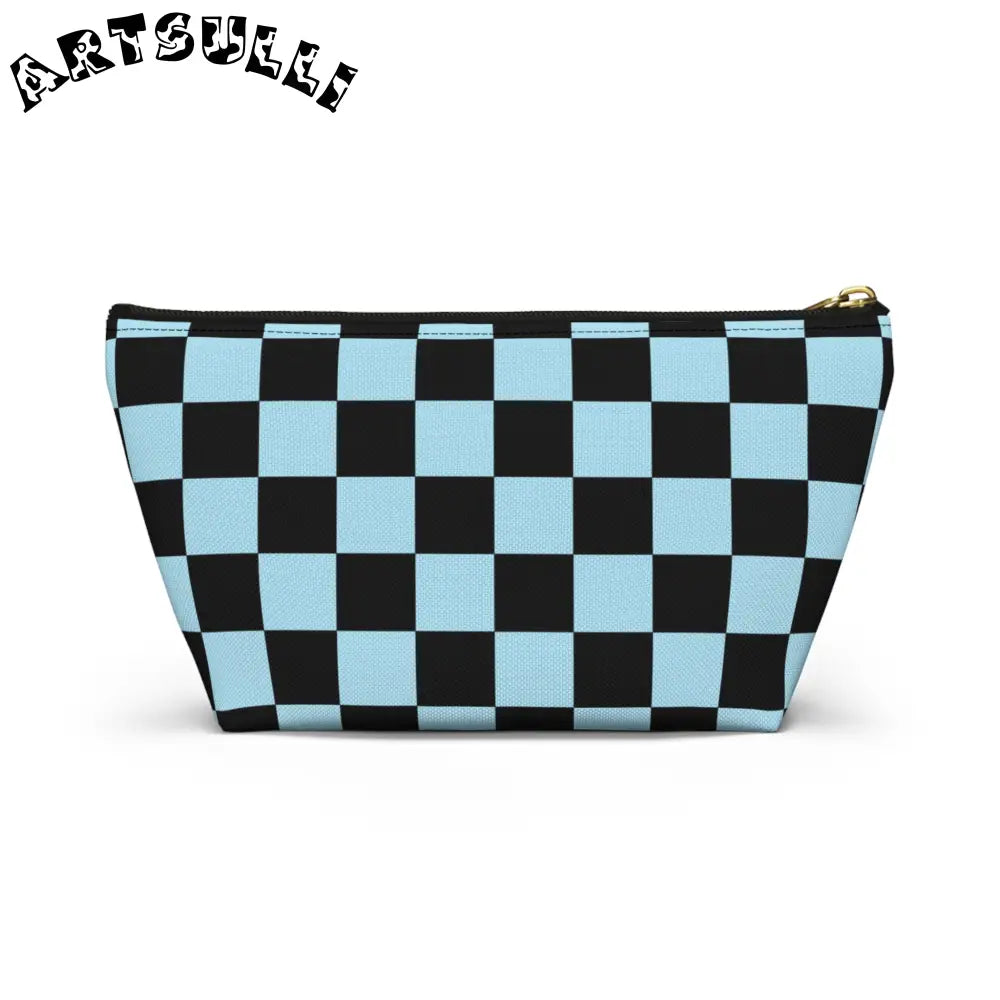 JAKKOUTTHEBXX Checkerboard Black and Blue Accessory Pouch w T-bottom