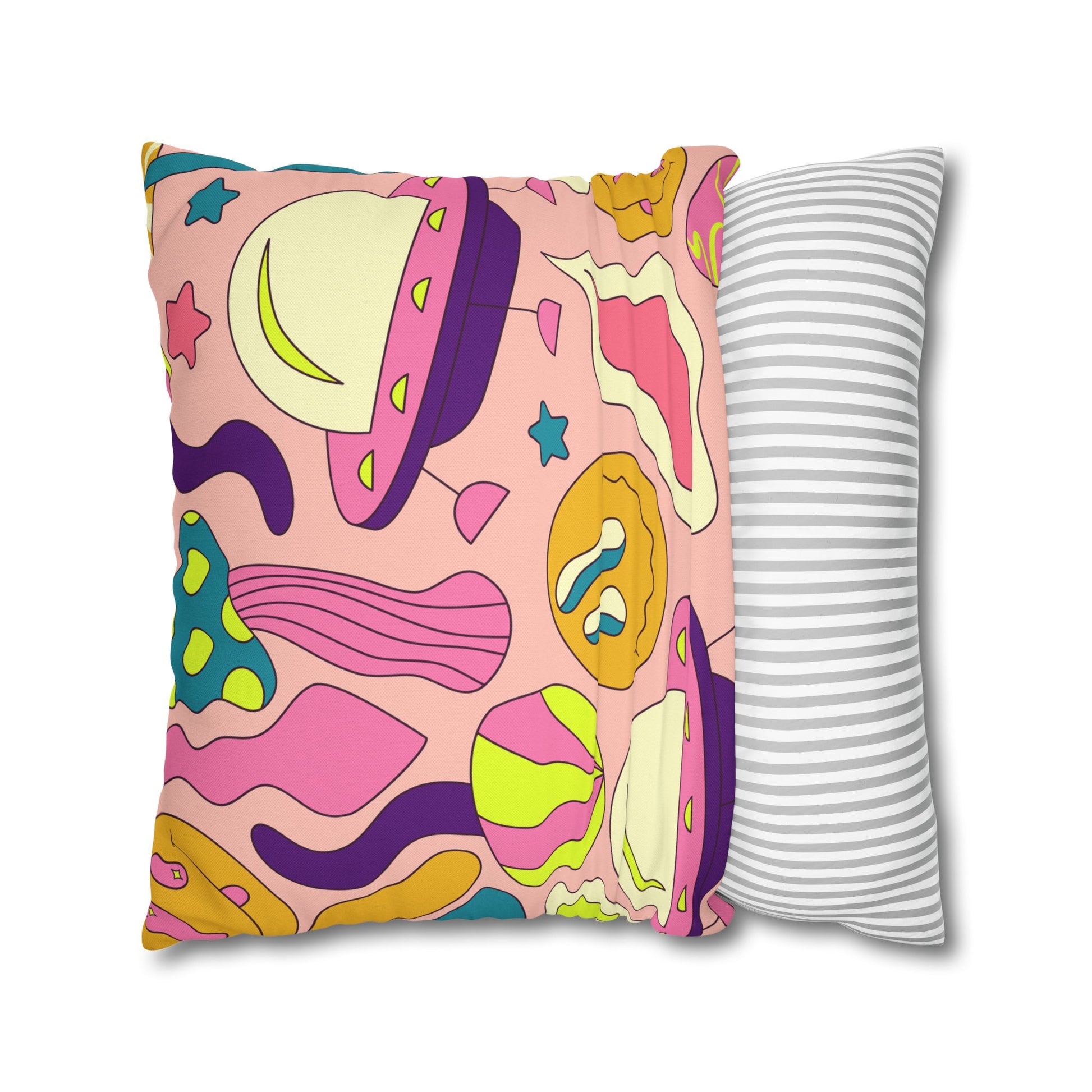Trippy Spaceships Pink Spun Polyester Square Pillowcase, Artsulli - Art is Long, Life is Short, Home Decor, , , , , , , 