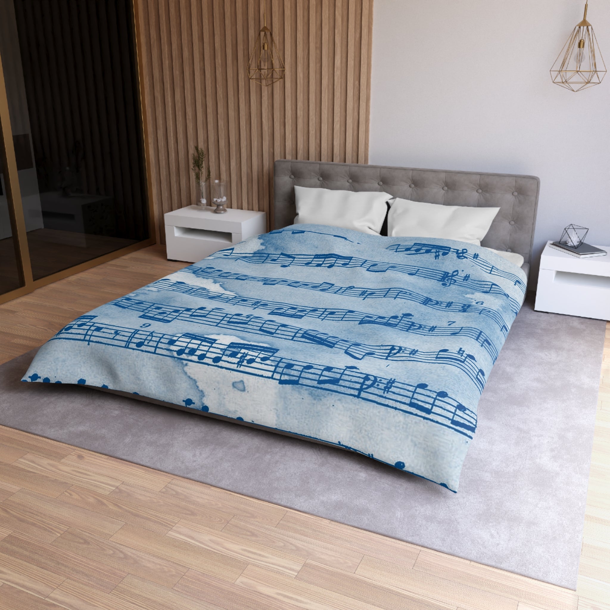 Drip Spill Type Beat Sheet Music Blue Microfiber Duvet Cover, Artsulli - Art is Long, Life is Short, Home Decor, , , , , , , 