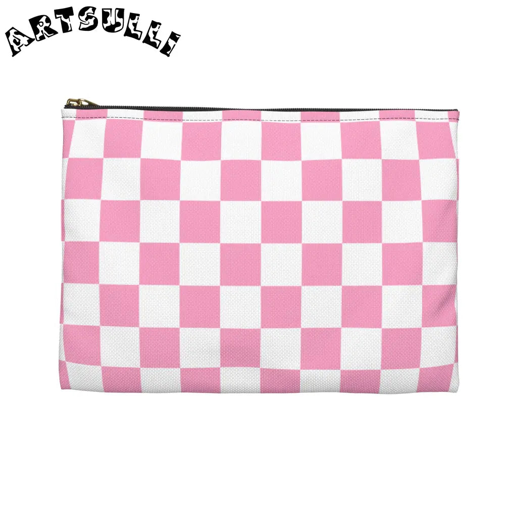 JAKKOUTTHEBXX Checkerboard Hot Pink and White Accessory Pouch