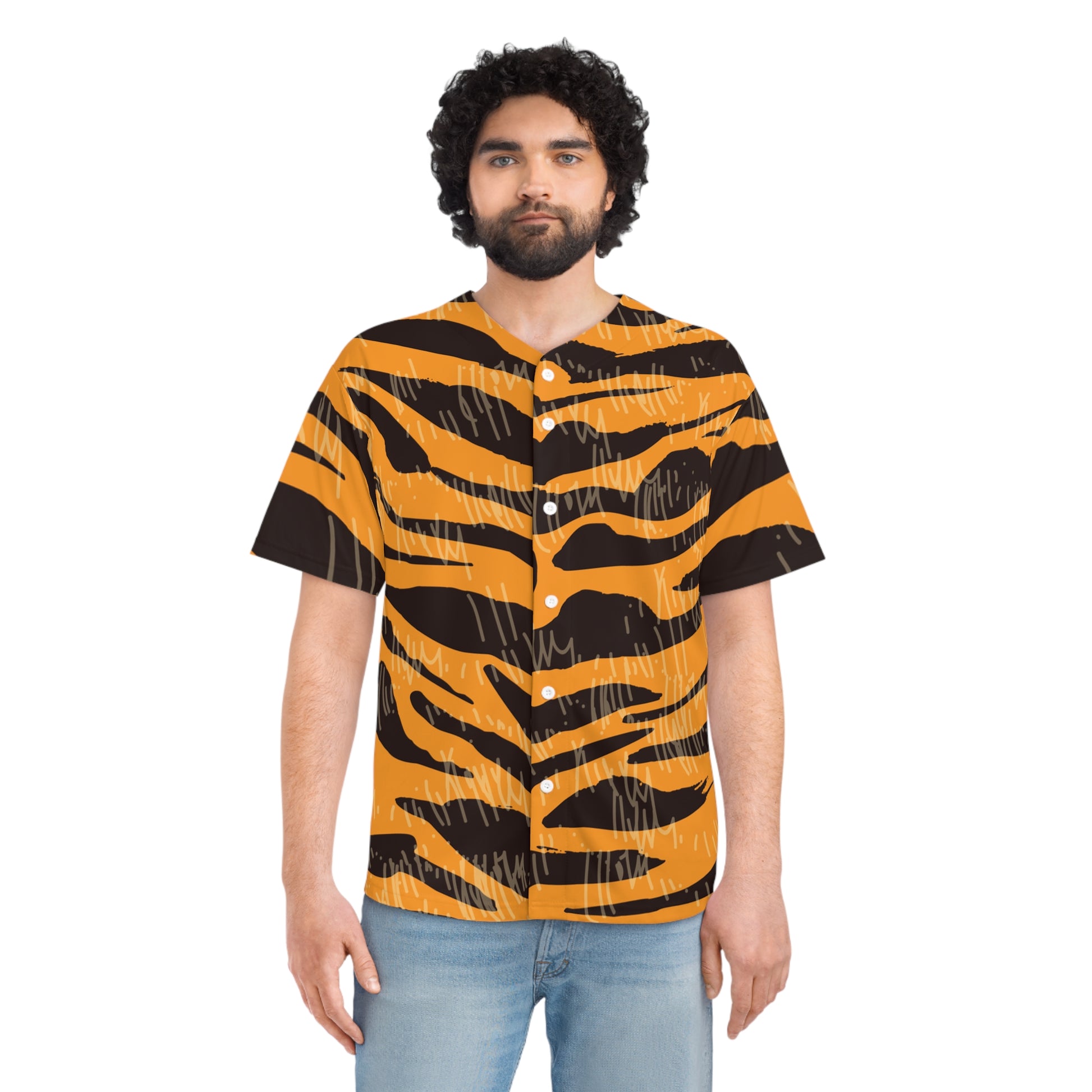Tiger Scratches Orange & Black Men's Baseball Jersey (AOP), Artsulli - Art is Long, Life is Short, All Over Prints, , , , , , , 