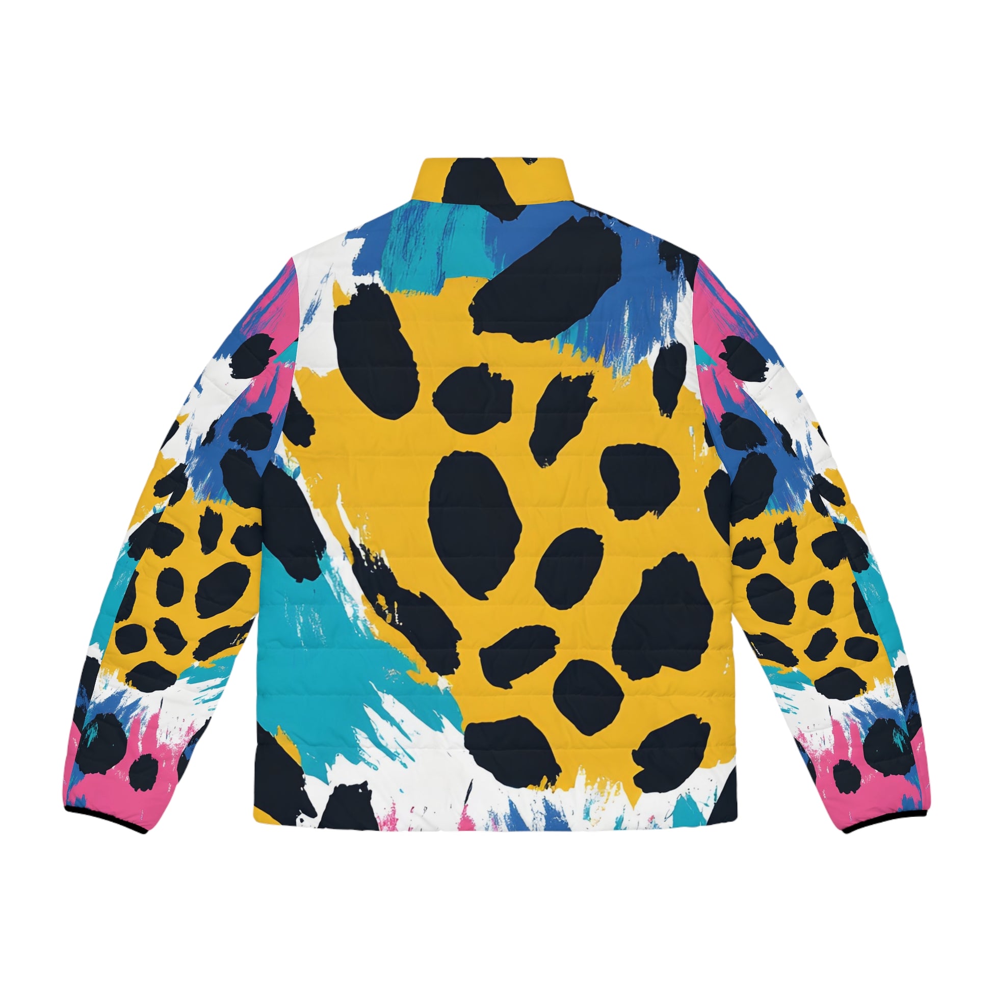 Leopard Print x Paint Brush Strokes Multi-Color Men's Puffer Jacket (AOP), Artsulli - Art is Long, Life is Short, All Over Prints, , , , , , , 