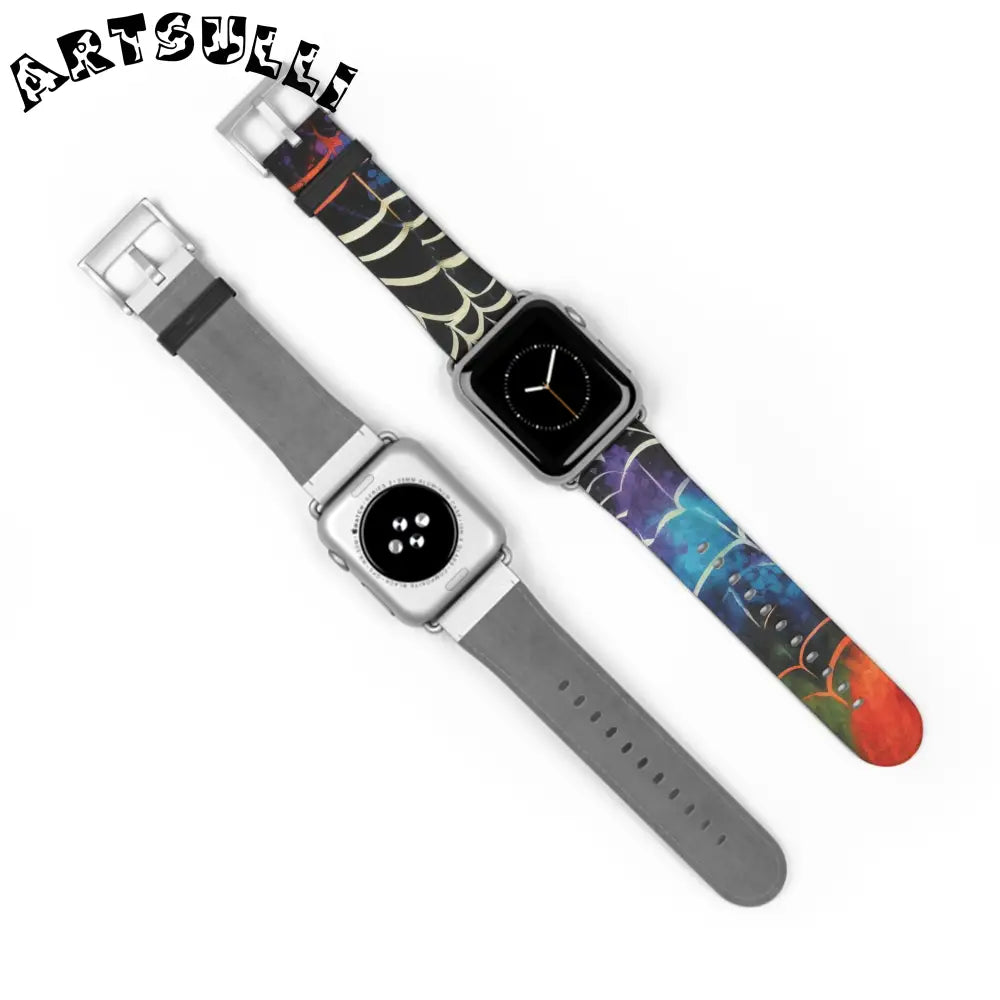 JAKKOUTTHEBXX Colorful Spider Web Faux Leather Watch Band 2025