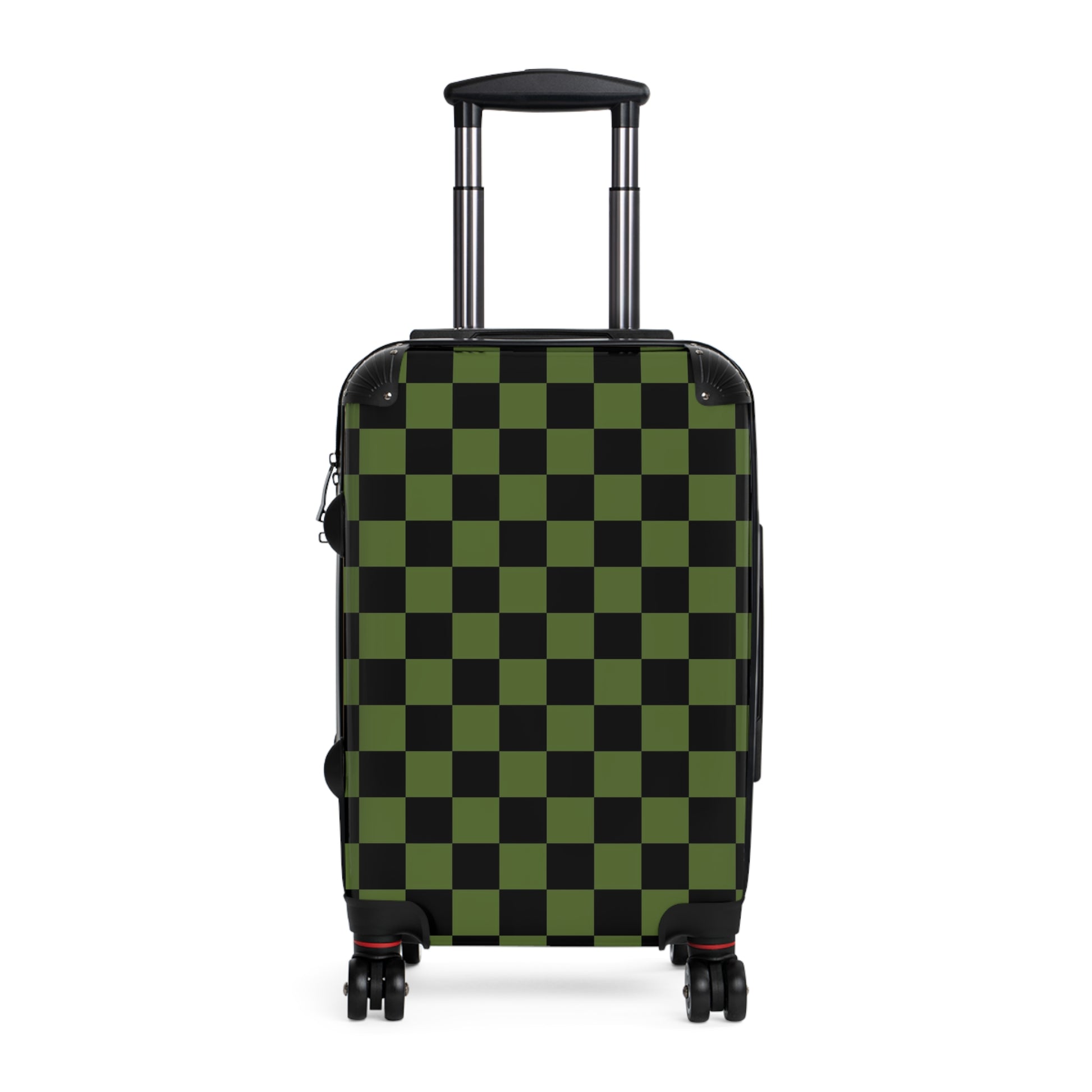 Checkerboard Olive Green and Black Suitcase, Artsulli - Art is Long, Life is Short, Bags, Size, Small, Color, Black, , , 15184777893644979339