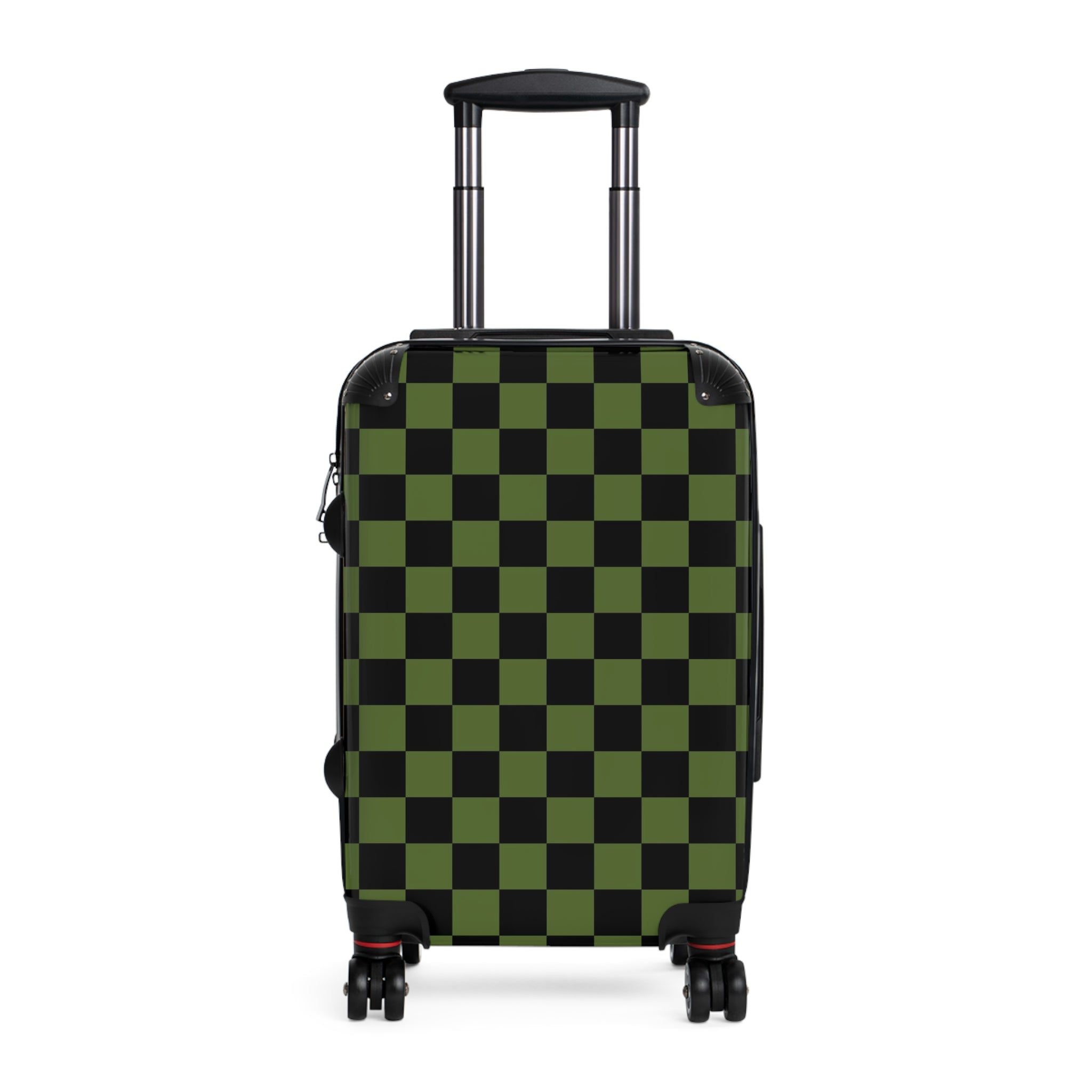 Checkerboard Olive Green and Black Suitcase, Artsulli - Art is Long, Life is Short, Bags, Size, Small, Color, Black, , , 15184777893644979339
