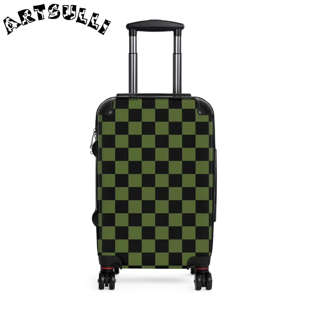 JAKKOUTTHEBXX Checkerboard Olive Green and Black Suitcase