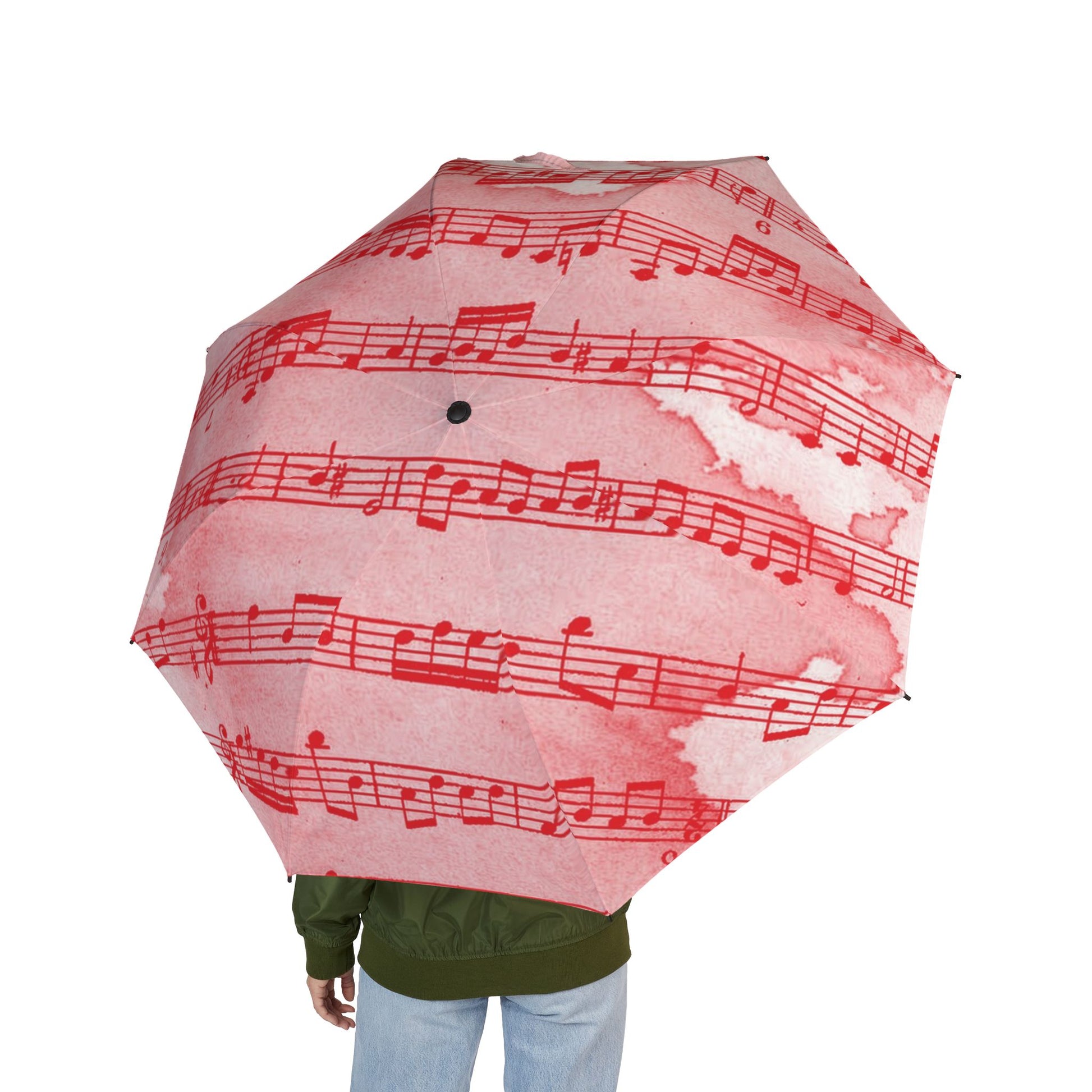Drip Spill Type Beat Sheet Music Red Semi-Automatic Foldable Umbrella, Artsulli - Art is Long, Life is Short, Accessories, , , , , , , 