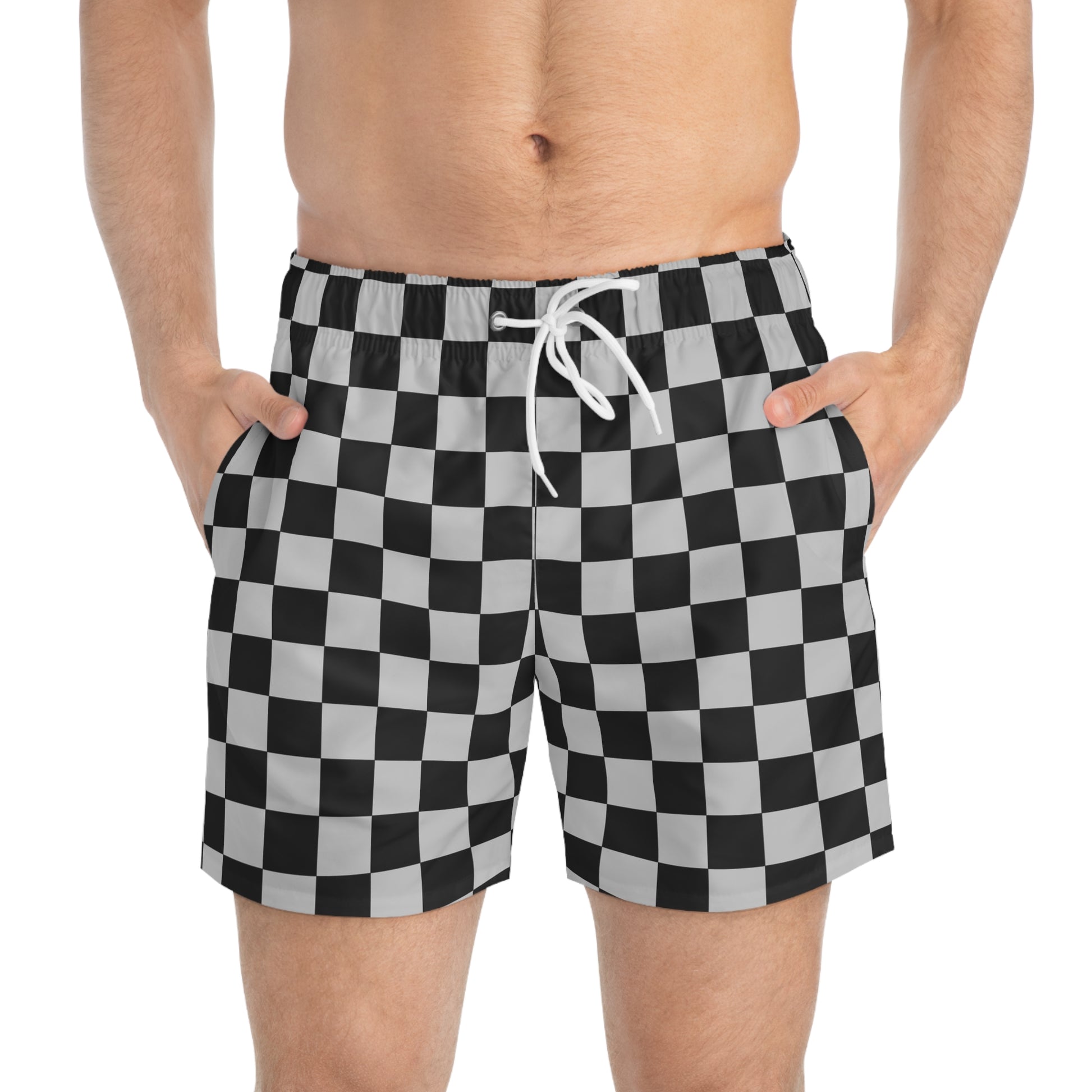 Checkerboard Dada Black and Light Gray Swim Trunks (AOP), Artsulli - Art is Long, Life is Short, All Over Prints, , , , , , , 