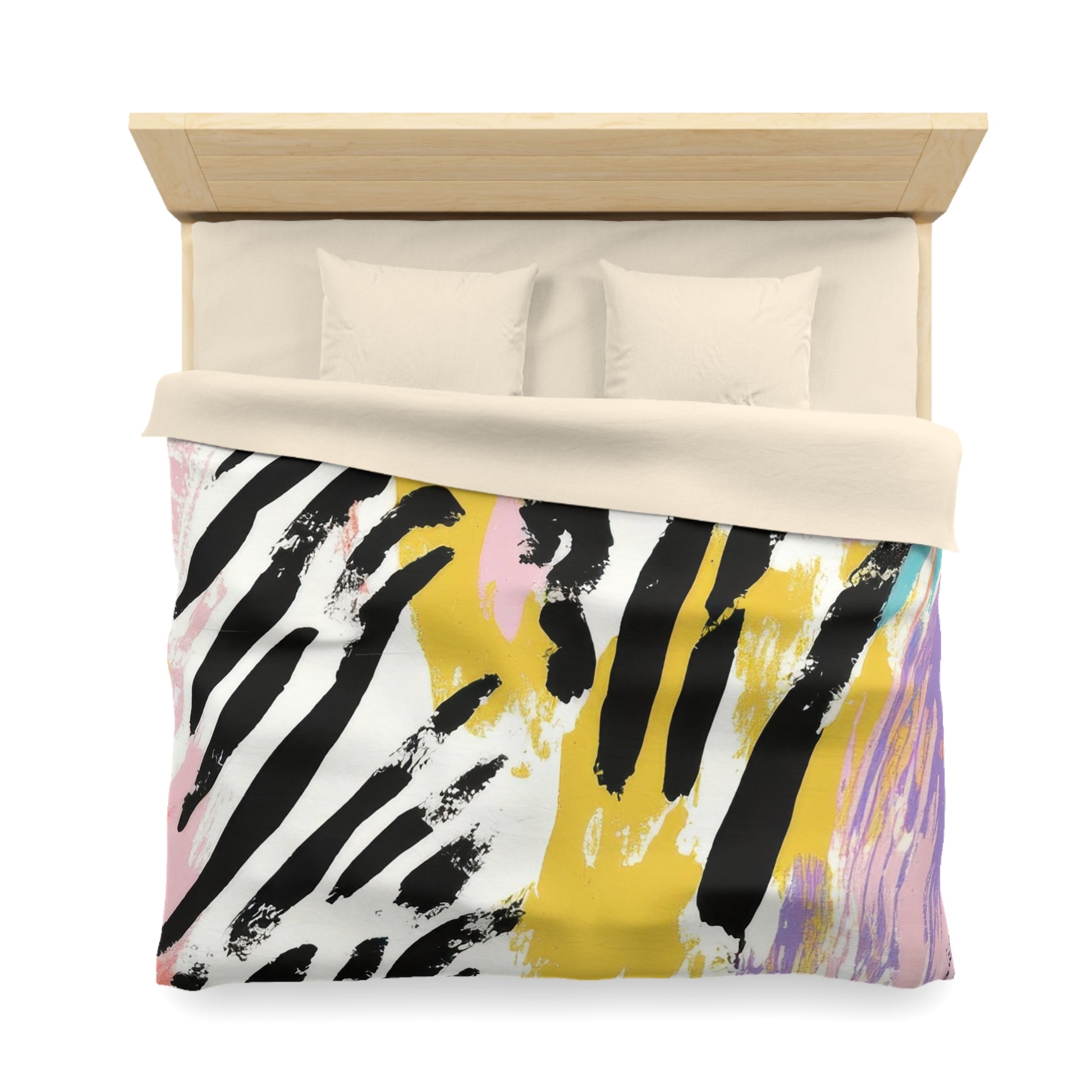 Wild Zebra Stripes x Paint Brush Strokes Multi-Color Microfiber Duvet Cover, Artsulli - Art is Long, Life is Short, Home Decor, , , , , , , 