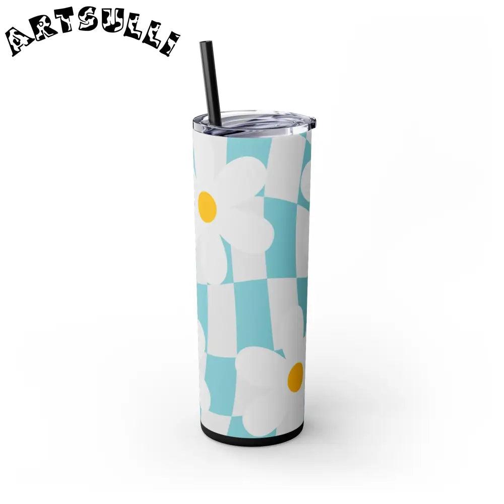 JAKKOUTTHEBXX Trippy Check Garden Skinny Tumbler with Straw 20oz