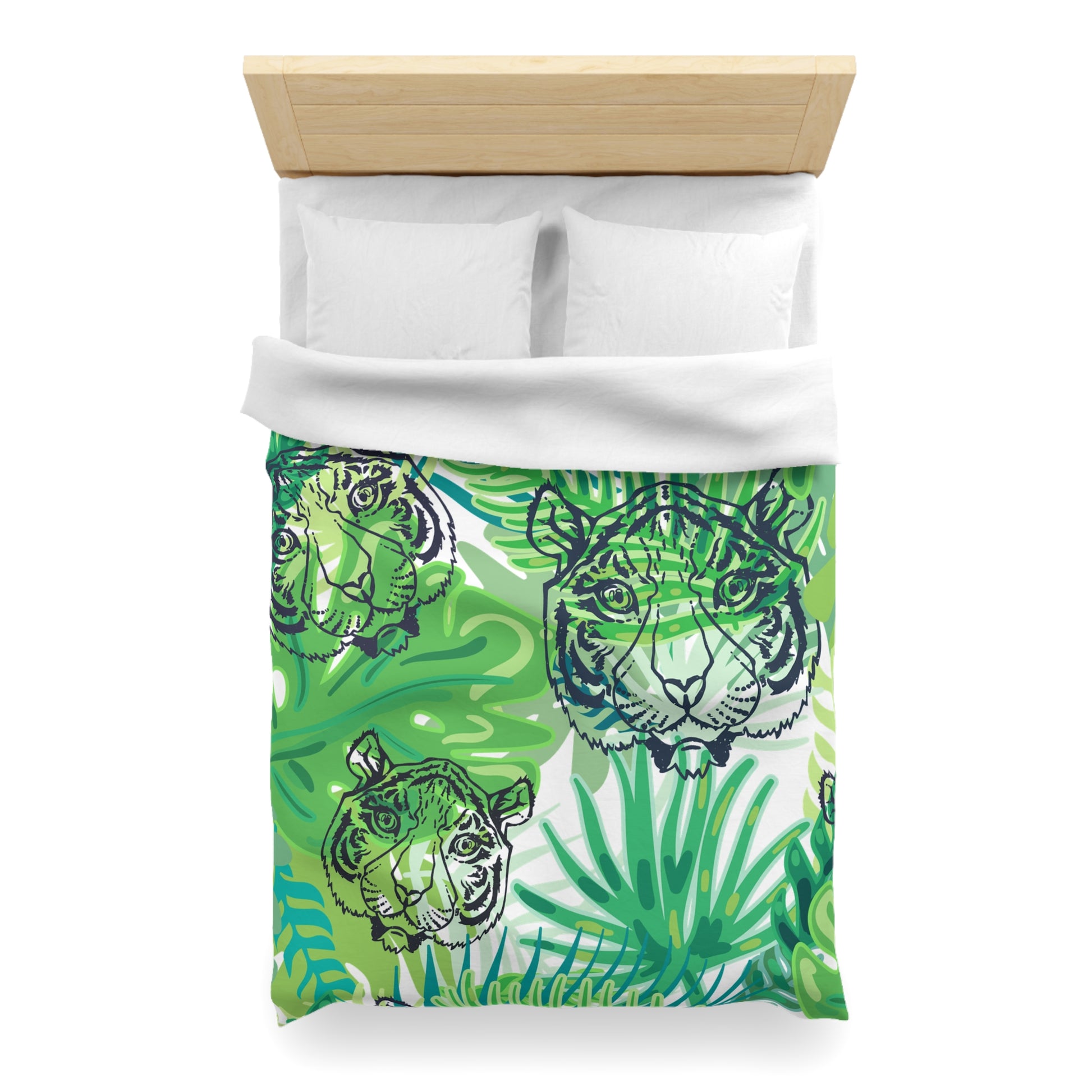 Tropical Jungle Tigers Green Microfiber Duvet Cover, Artsulli - Art is Long, Life is Short, Home Decor, , , , , , , 