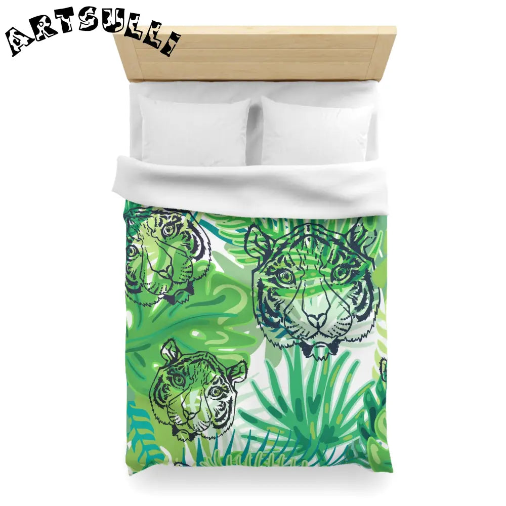 JAKKOUTTHEBXX Tropical Jungle Tigers Green Microfiber Duvet Cover