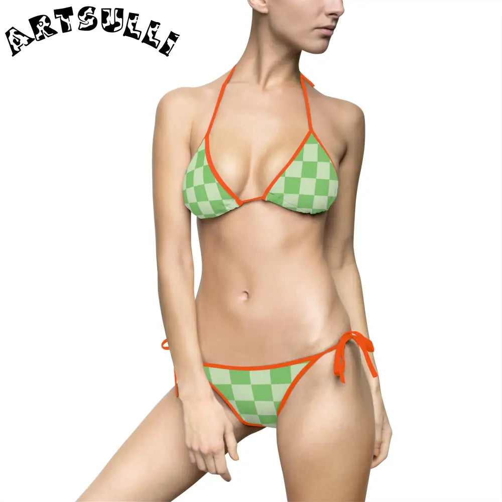 JAKKOUTTHEBXX Checkerboard Green Women’s Bikini Swimsuit (AOP)