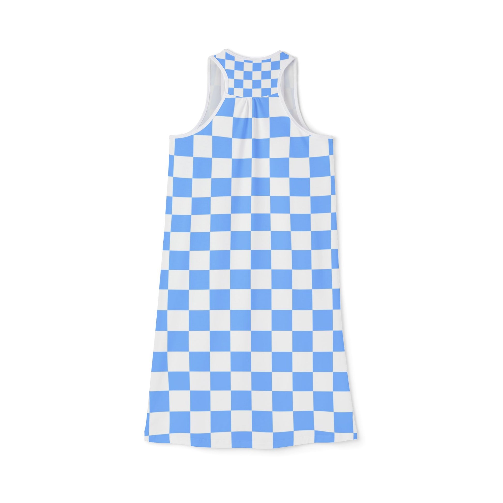 Checkerboard White and Light Blue Women's Racerback Dress (AOP), Artsulli - Art is Long, Life is Short, Tank Top, , , , , , , 