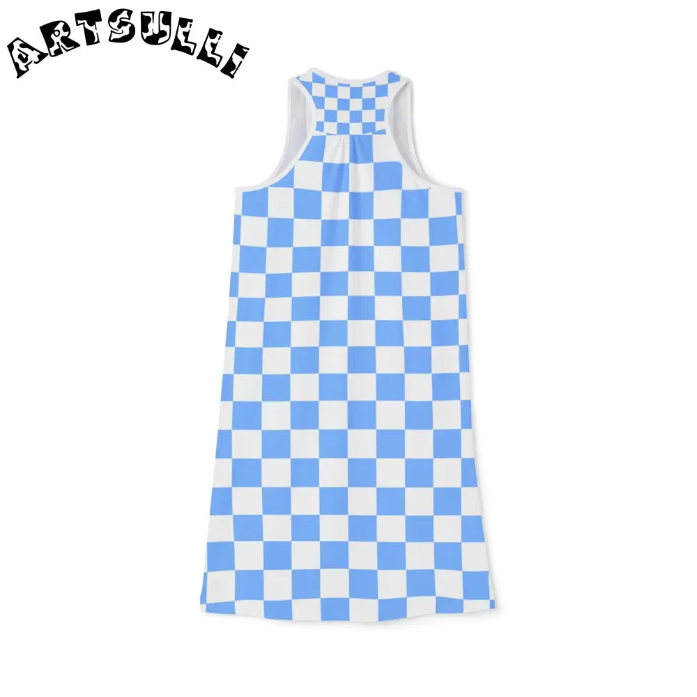 JAKKOUTTHEBXX Checkerboard White and Light Blue Women’s Racerback