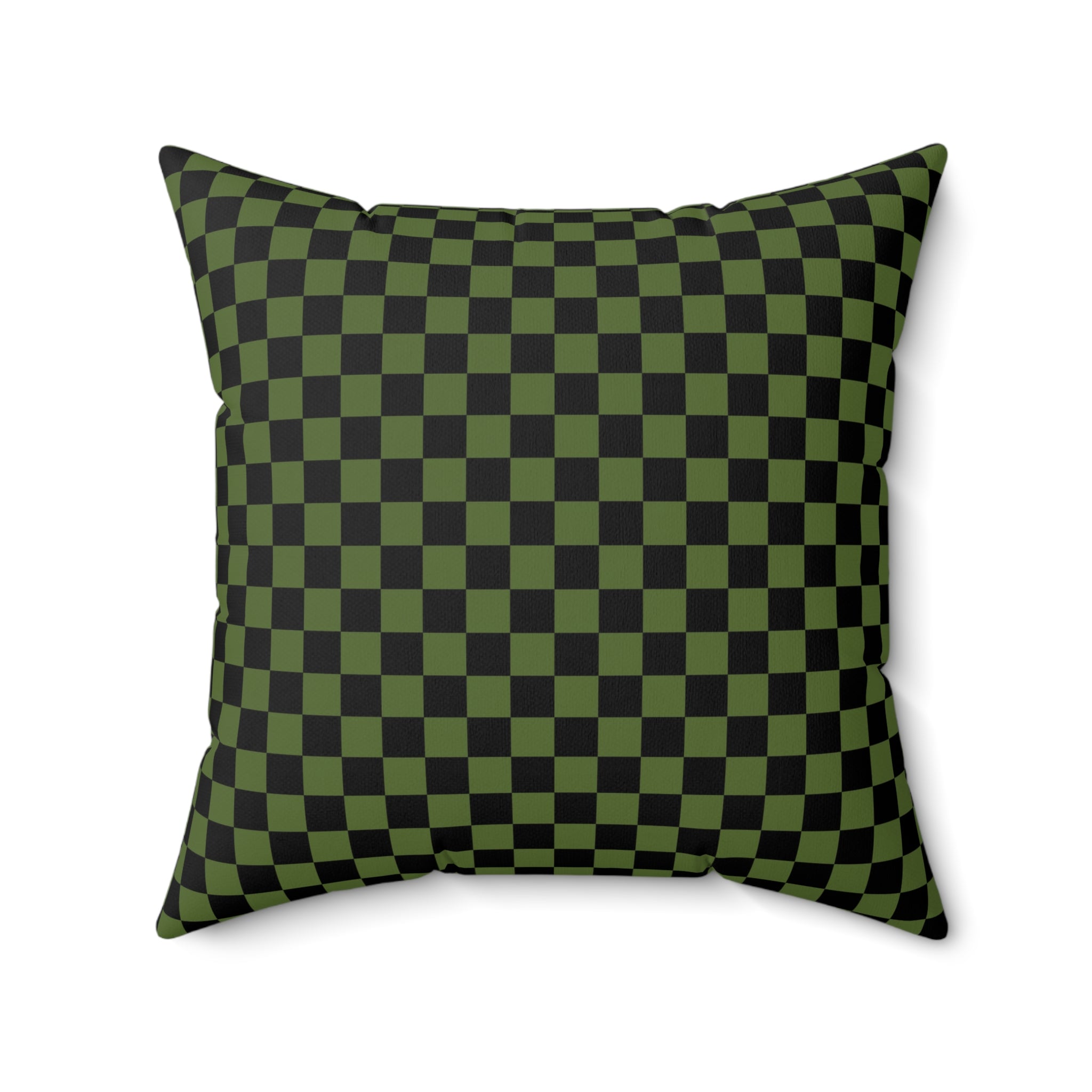 Checkerboard Olive Green and Black Spun Polyester Square Pillow, Artsulli - Art is Long, Life is Short, Home Decor, Size, 20" × 20", , , , , 96798658497148560615