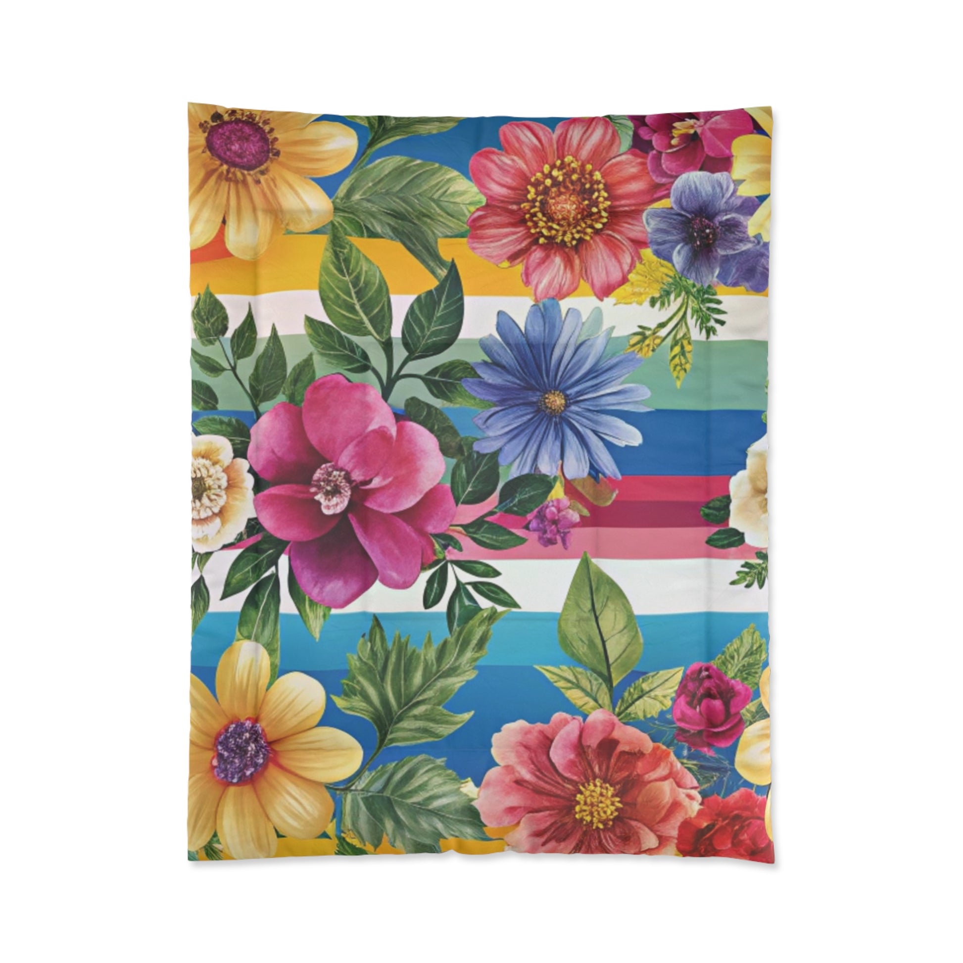 Floral Stripe 4K Comforter, Artsulli - Art is Long, Life is Short, Home Decor, Size, 68" × 88", , , , , 79029804115142435277