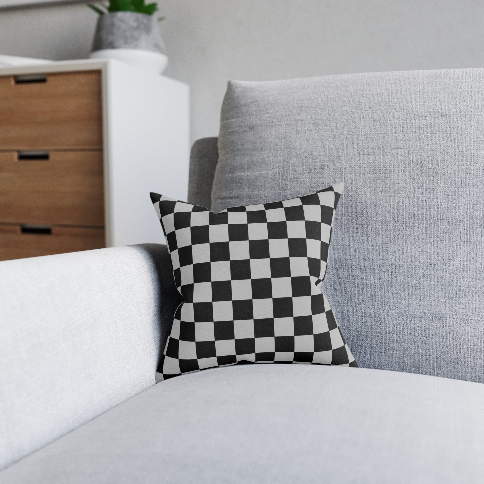 Checkerboard Dada Black and Light Gray Square Pillow, Artsulli - Art is Long, Life is Short, Home Decor, , , , , , , 