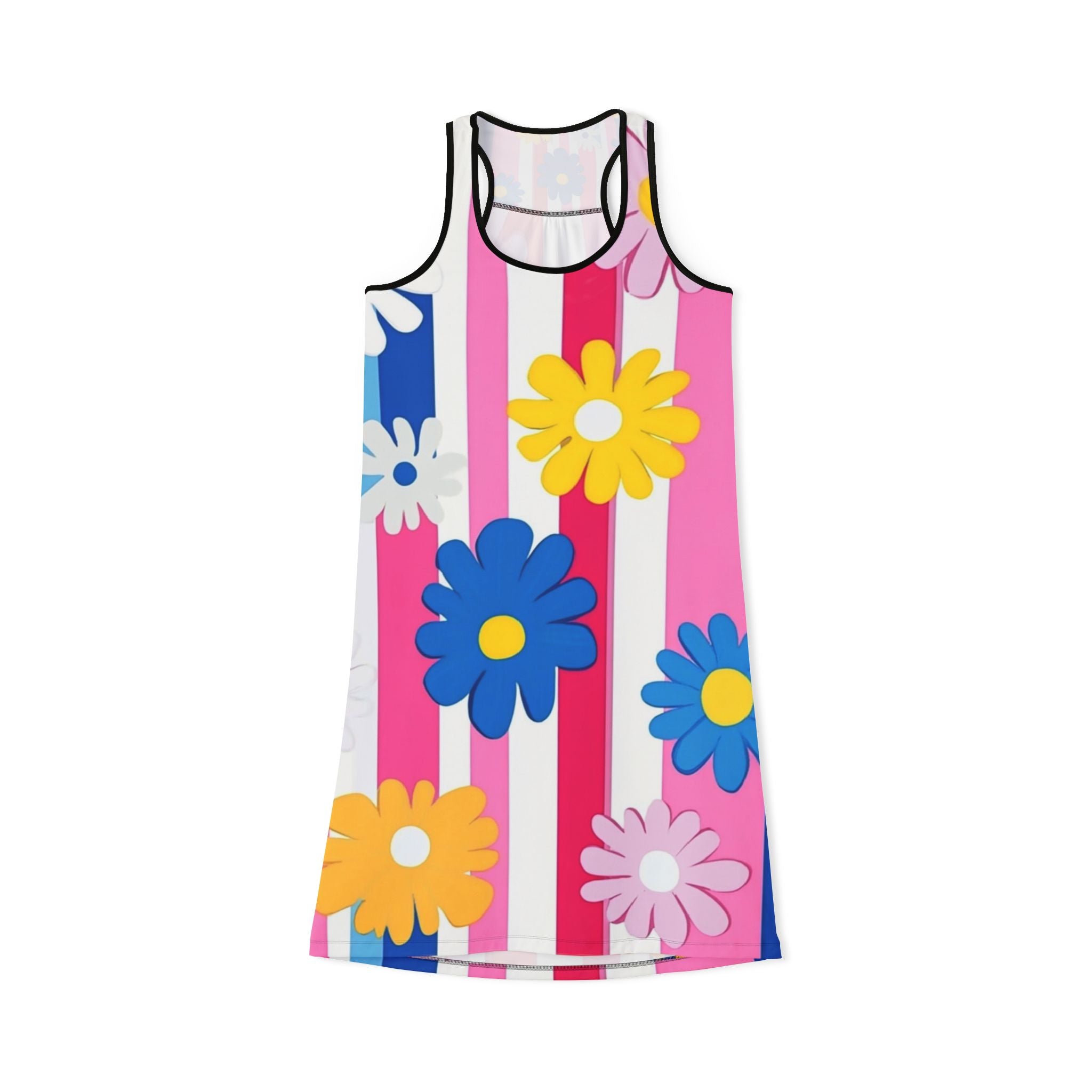 Flowers x Stripes II Multi-Color Women's Racerback Dress (AOP), Artsulli - Art is Long, Life is Short, Tank Top, Size, XS, Color, Black, , , 55497897522510