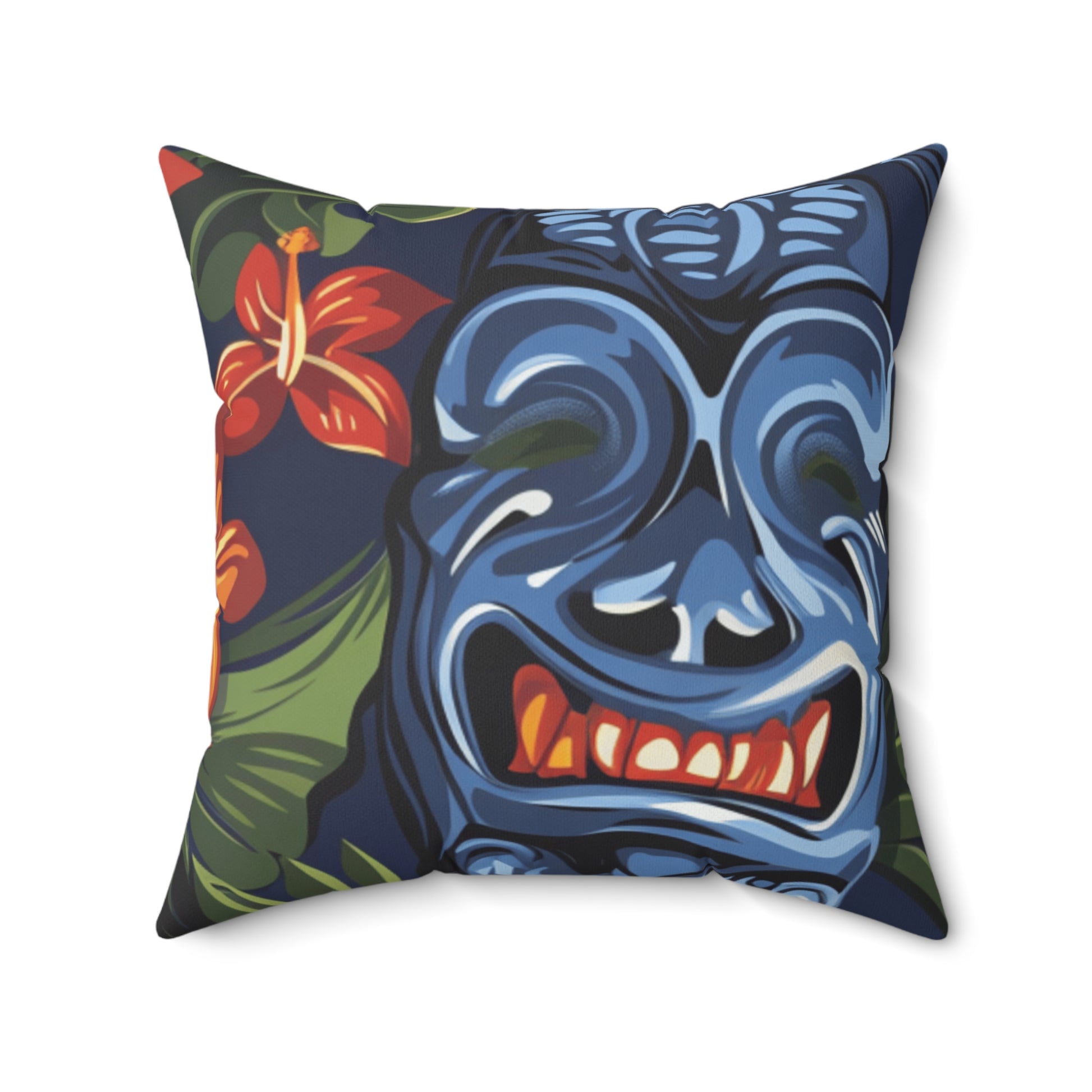 Tiki Bloom Navy Spun Polyester Square Pillow, Artsulli - Art is Long, Life is Short, Home Decor, , , , , , , 