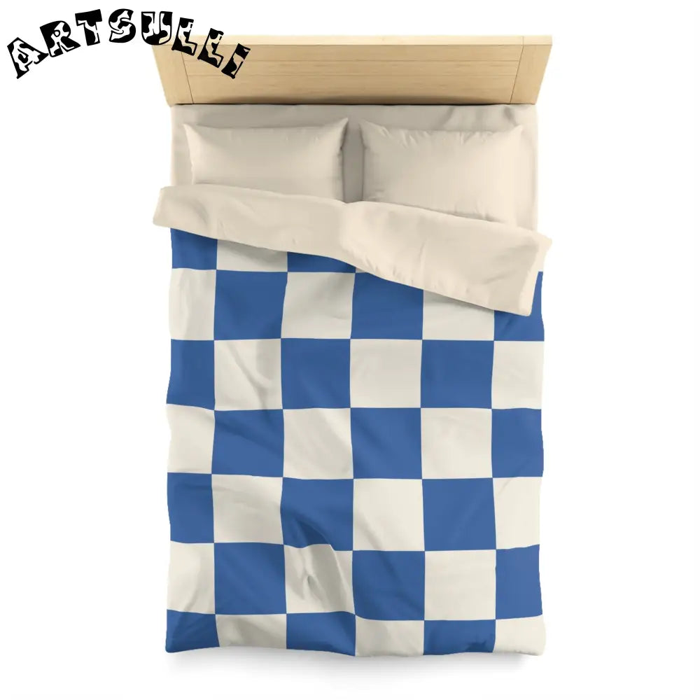 JAKKOUTTHEBXX Checkerboard Blue Microfiber Duvet Cover JAKKOUTTHEBXX