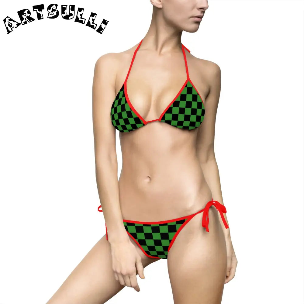 JAKKOUTTHEBXX Checkerboard Green and Black Women’s Bikini Swimsuit